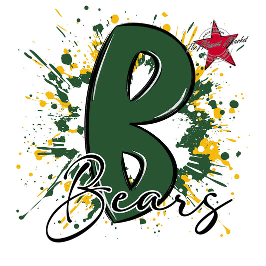 Bears Mascot Splatter-Green & Yellow