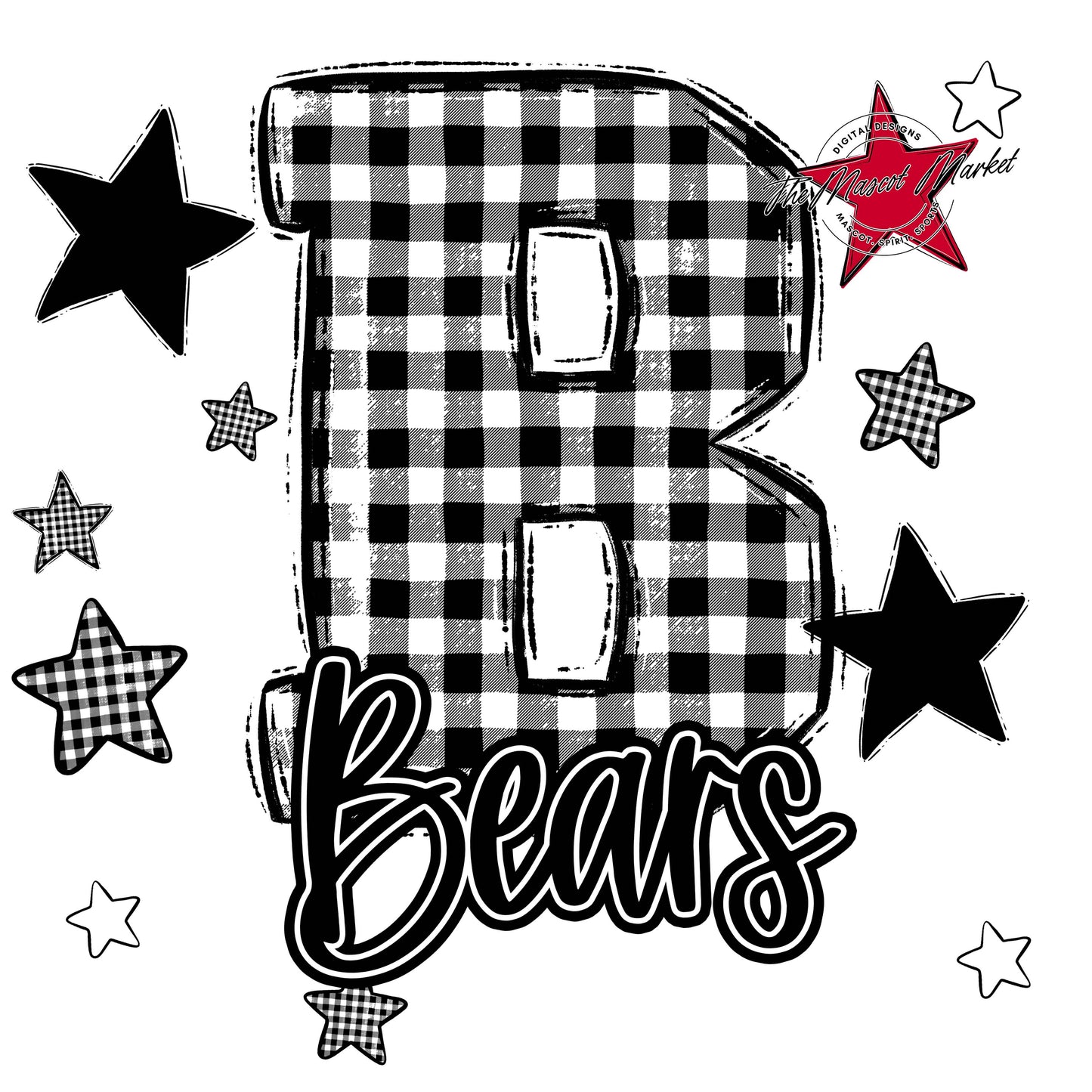 Bears Plaid Star Design-Black