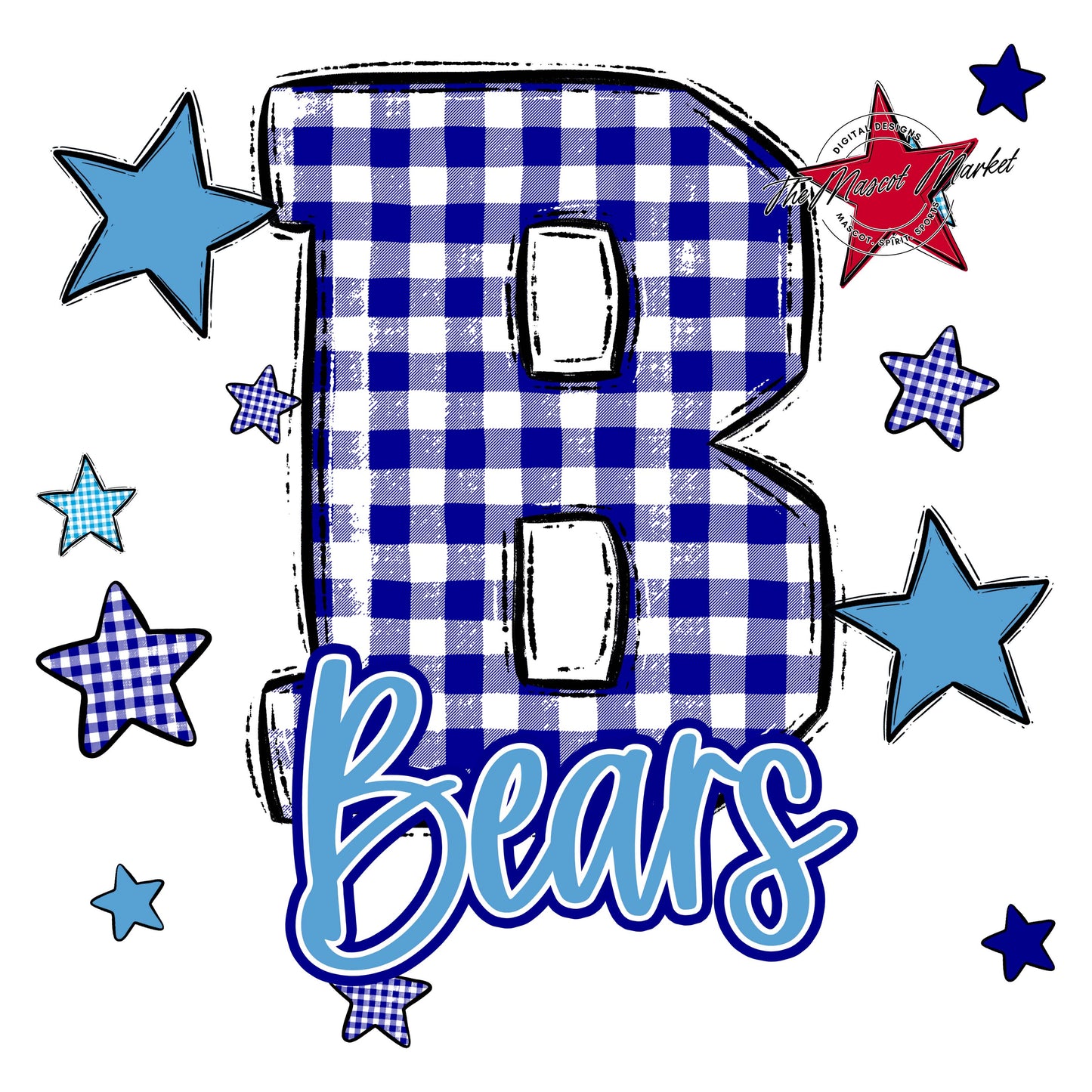 Bears Plaid Star Design-Blue & Carolina Blue