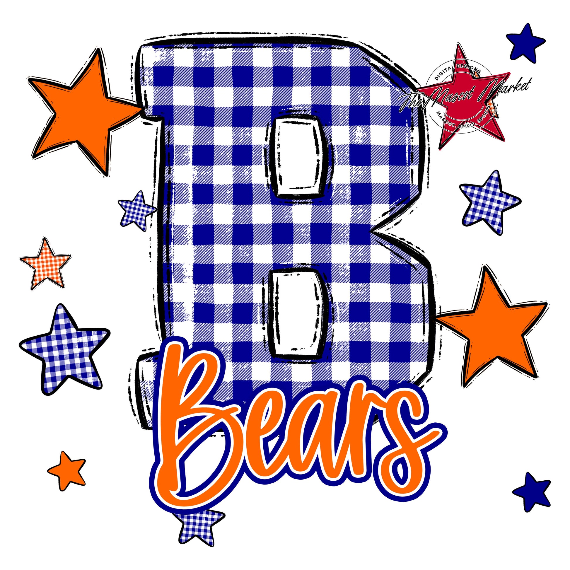 Bears Plaid Star Design-Blue & Orange