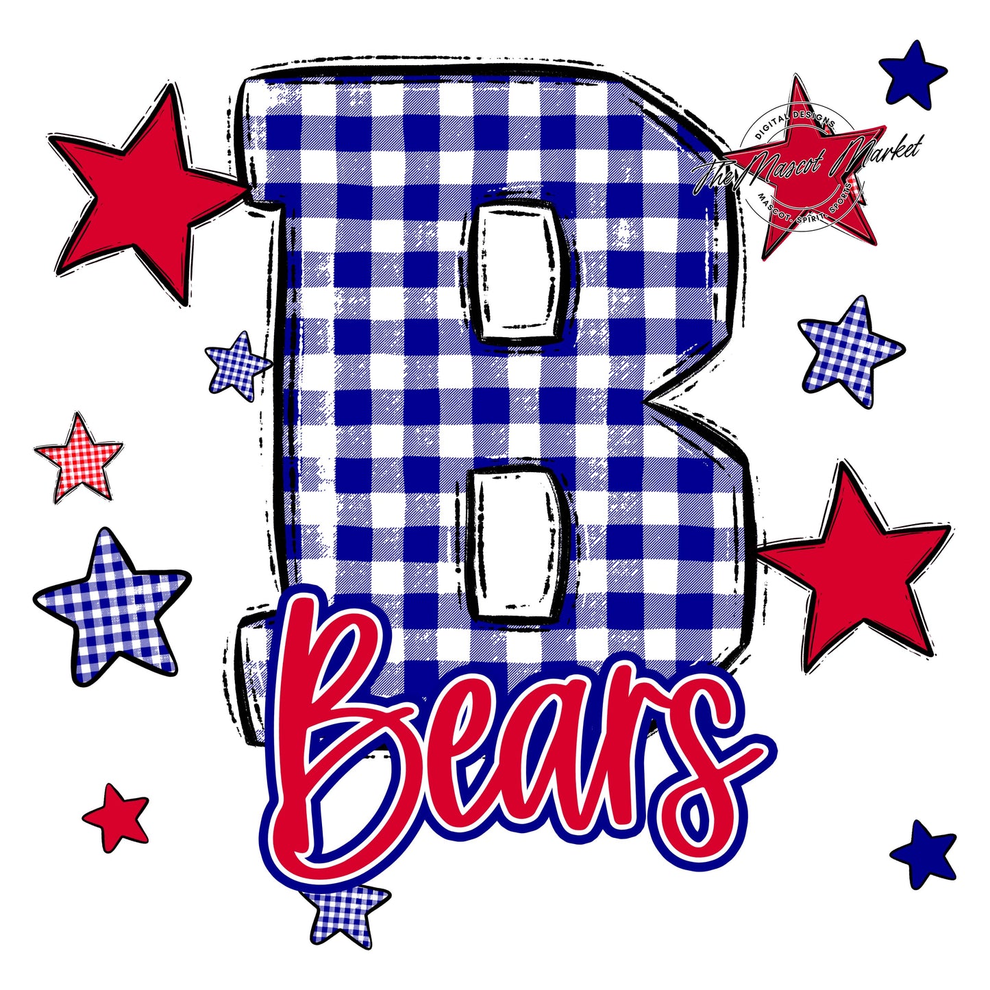 Bears Plaid Star Design-Blue & Red