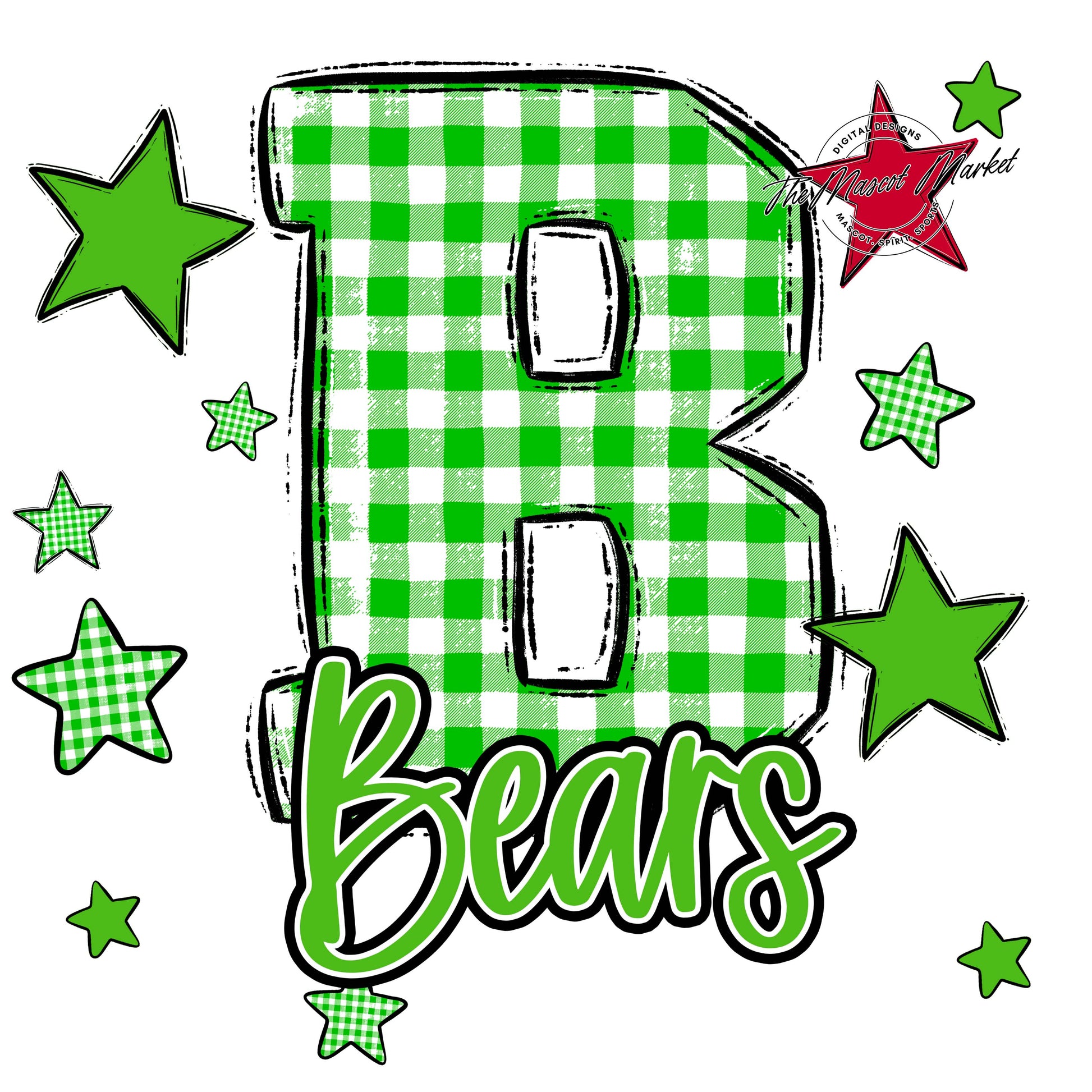 Bears Plaid Star Design-Bright Green