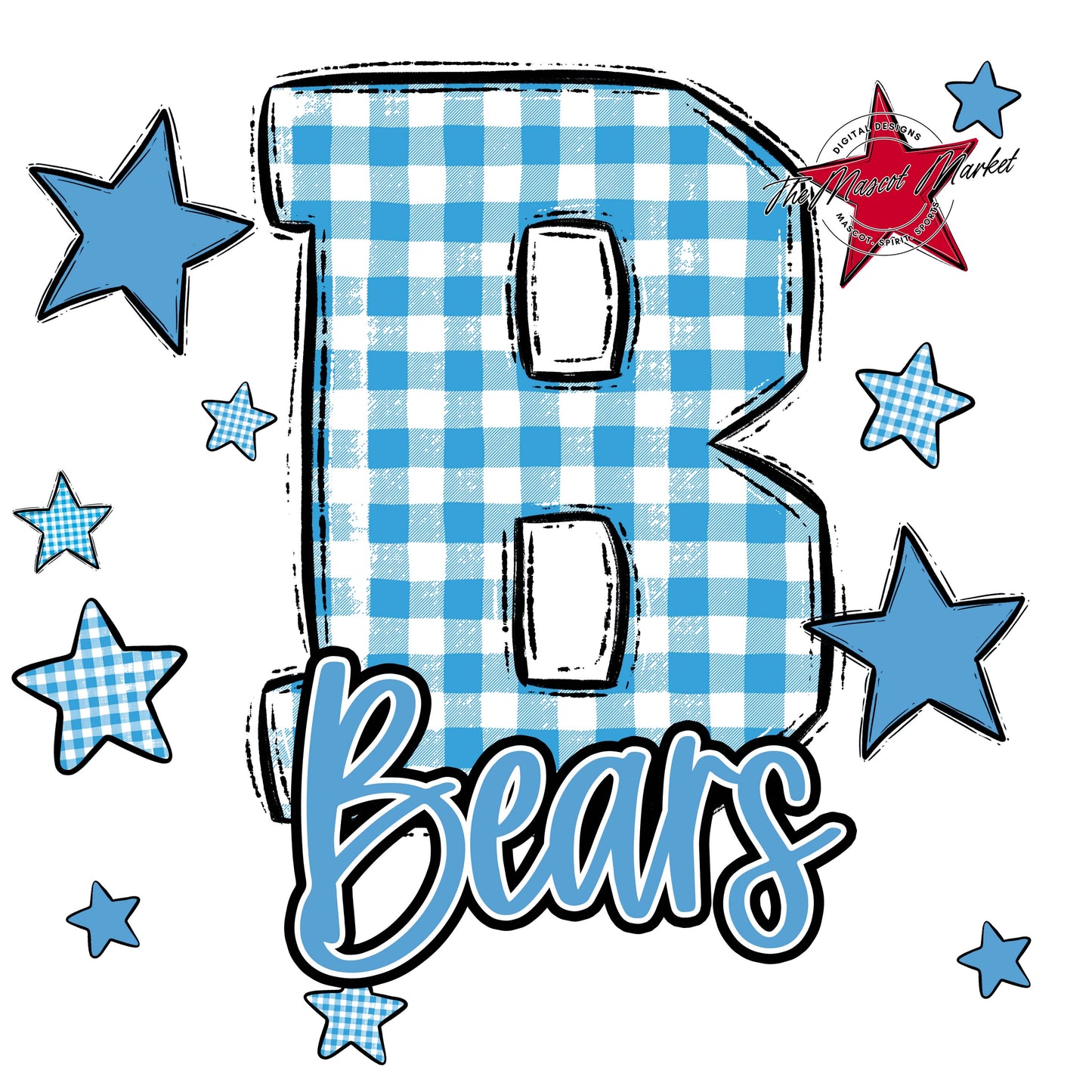 Bears Plaid Star Design-Carolina Blue