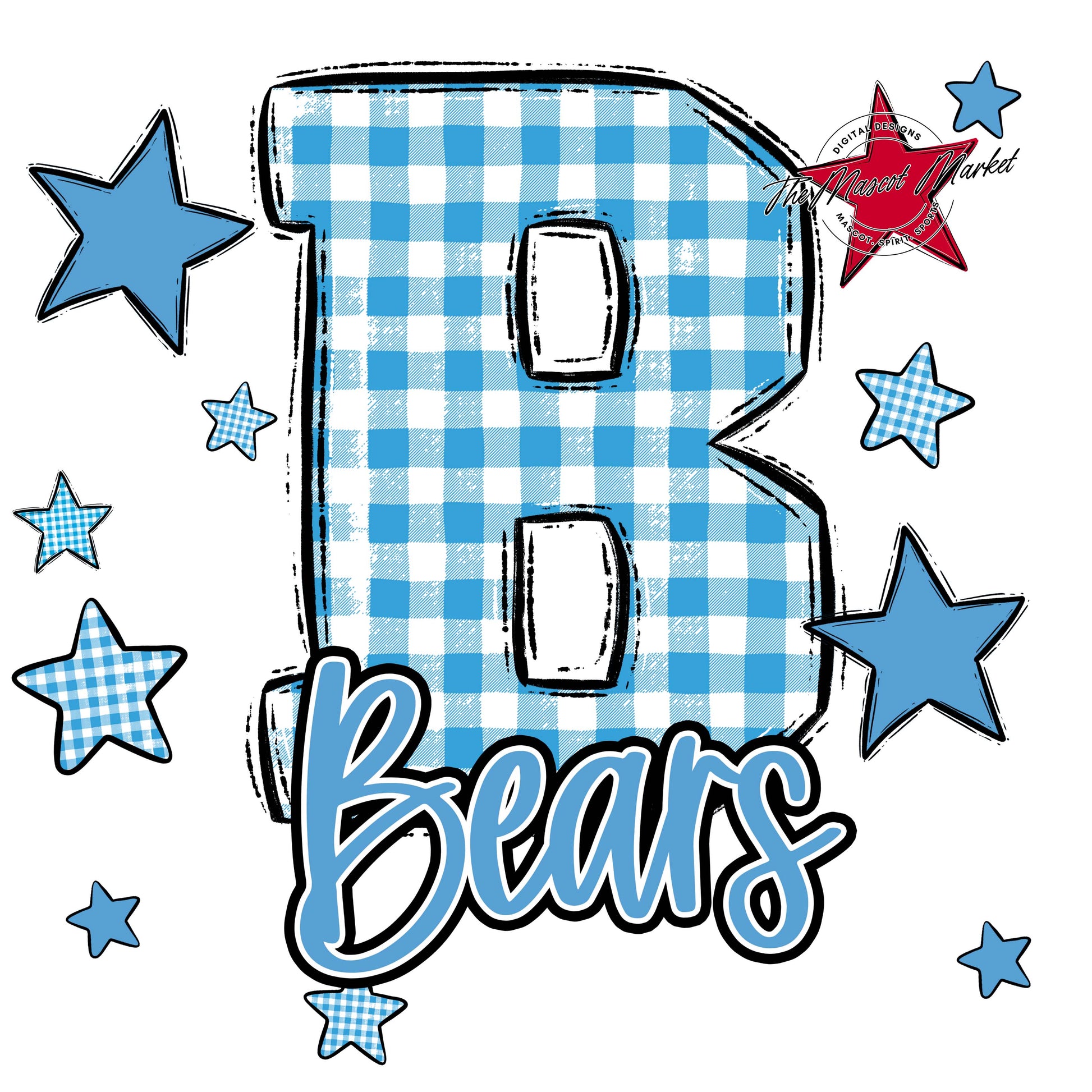 Bears Plaid Star Design-Carolina Blue