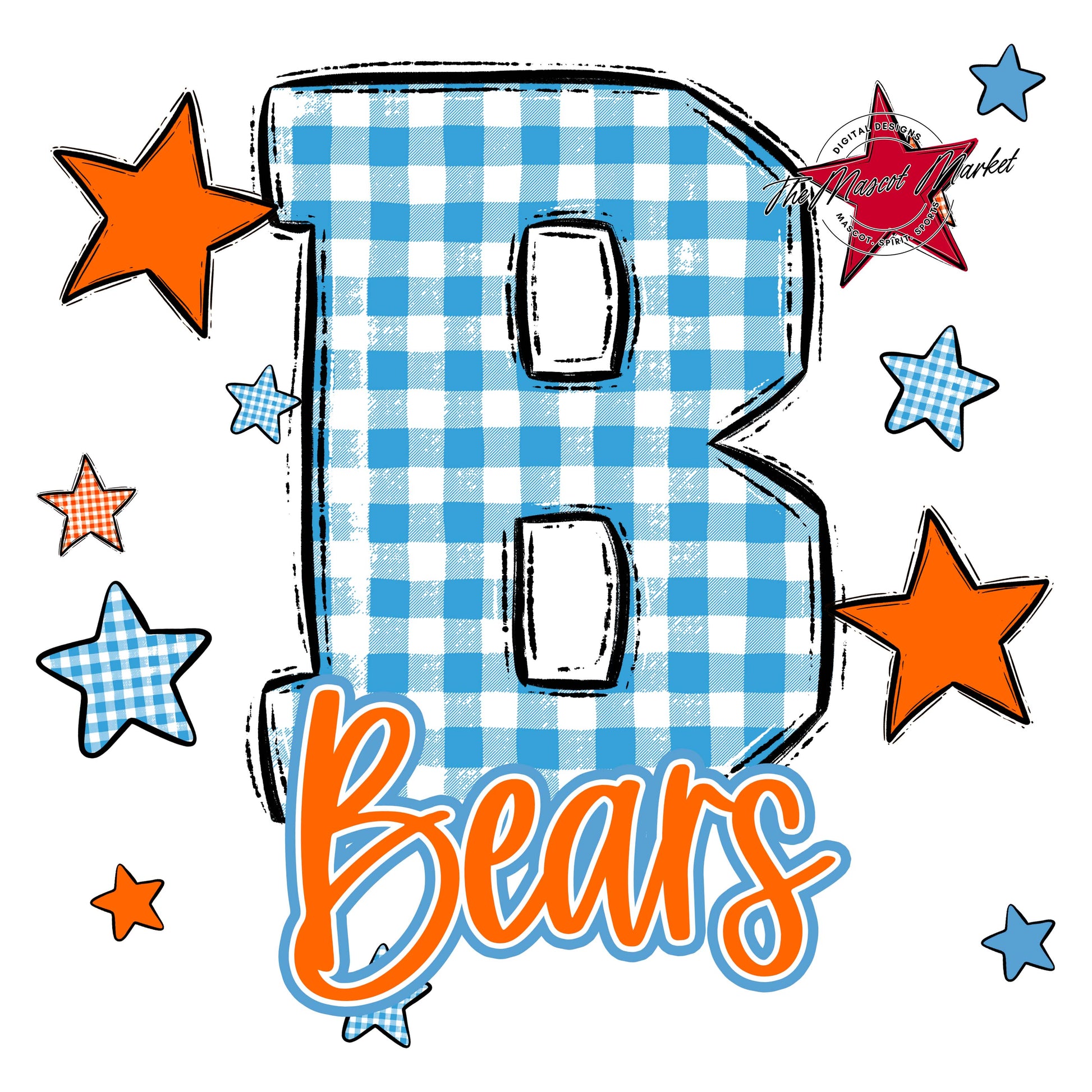 Bears Plaid Star Design-Carolina Blue & Orange