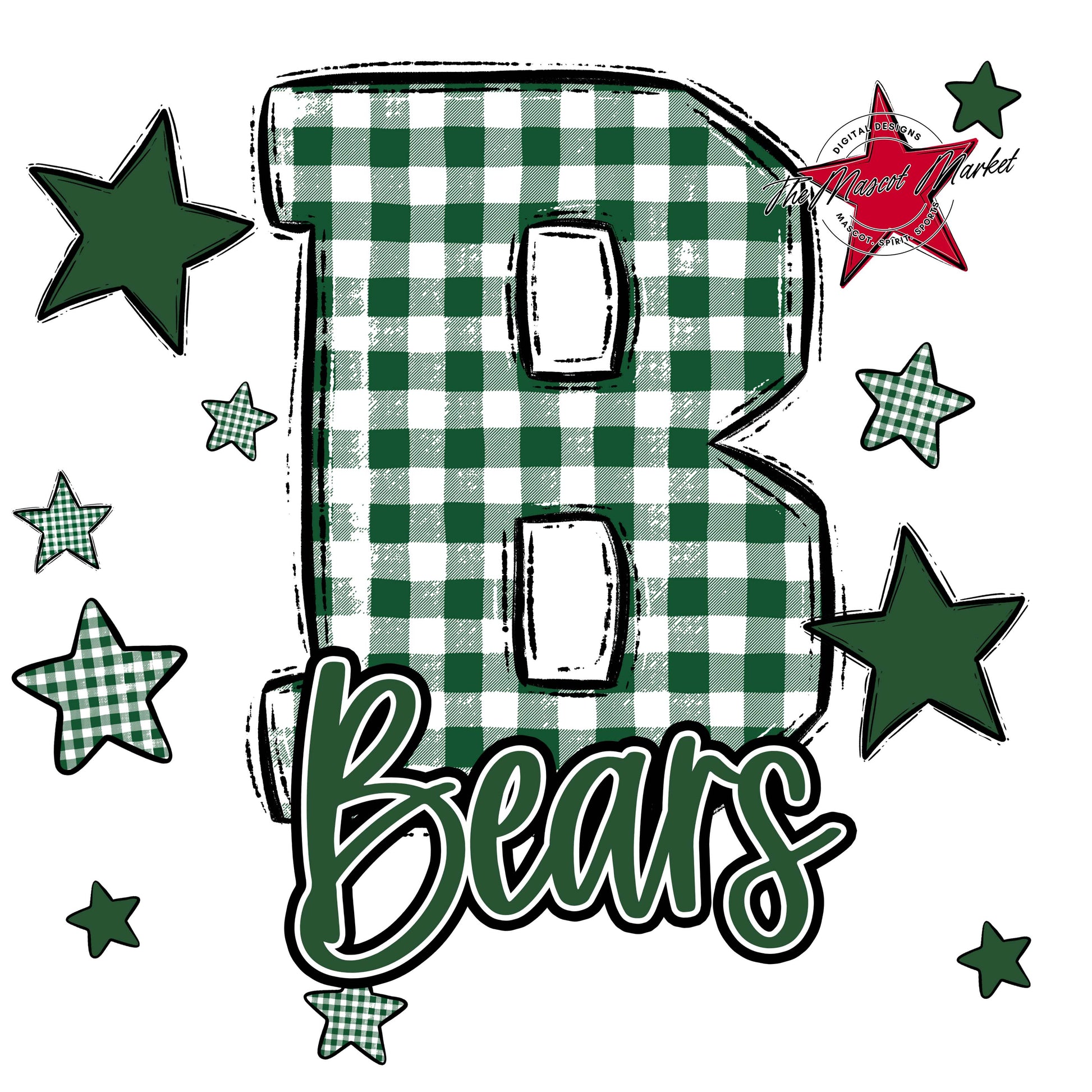 Bears Plaid Star Design-Green
