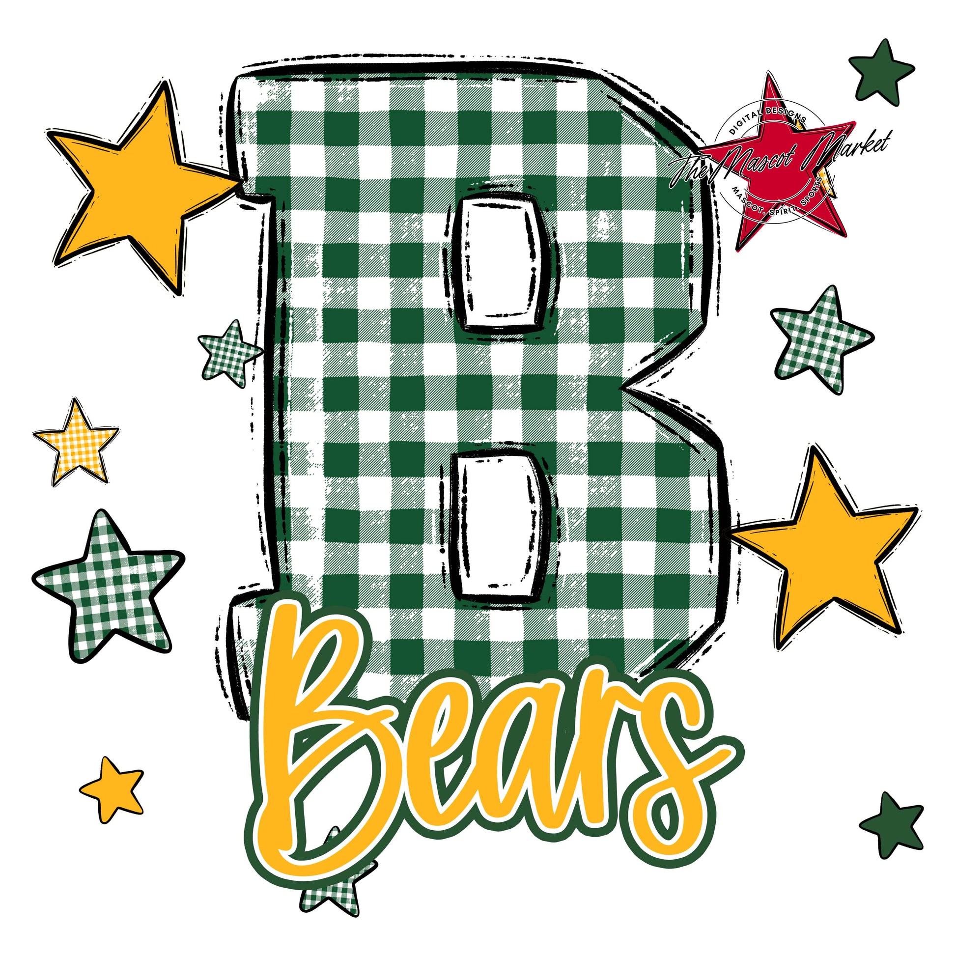 Bears Plaid Star Design-Green & Yellow
