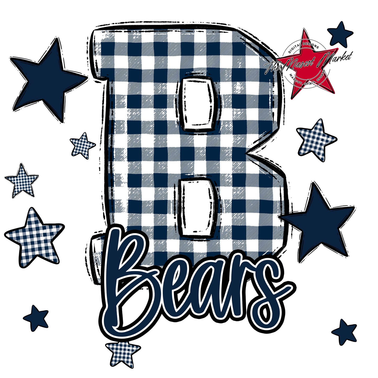 Bears Plaid Star Design-Navy