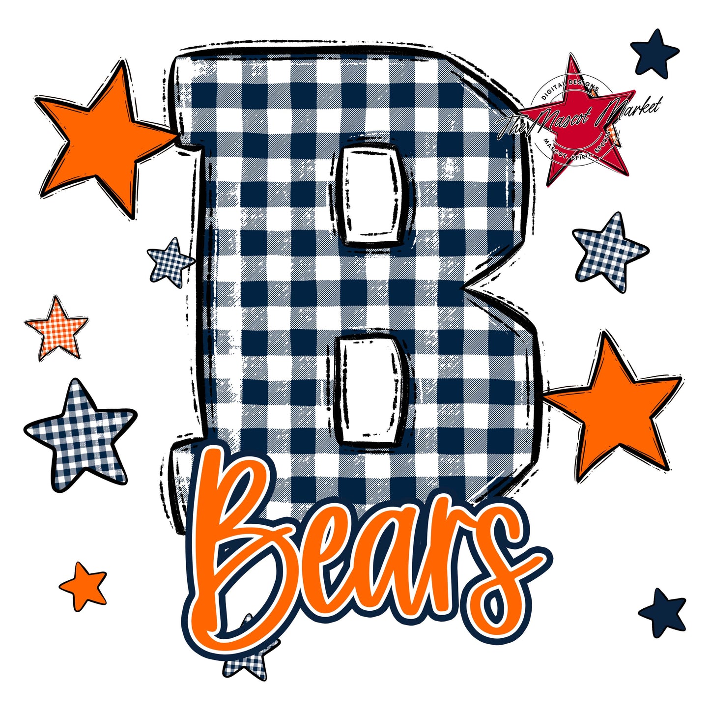 Bears Plaid Star Design-Navy & Orange