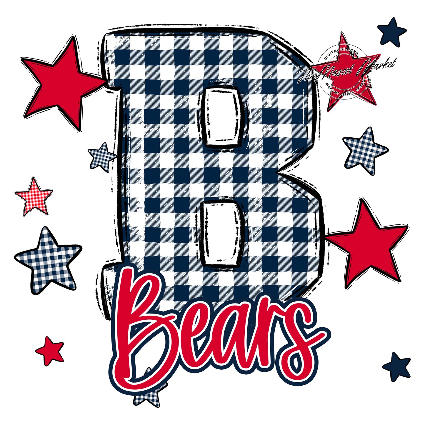 Bears Plaid Star Design-Navy & Red