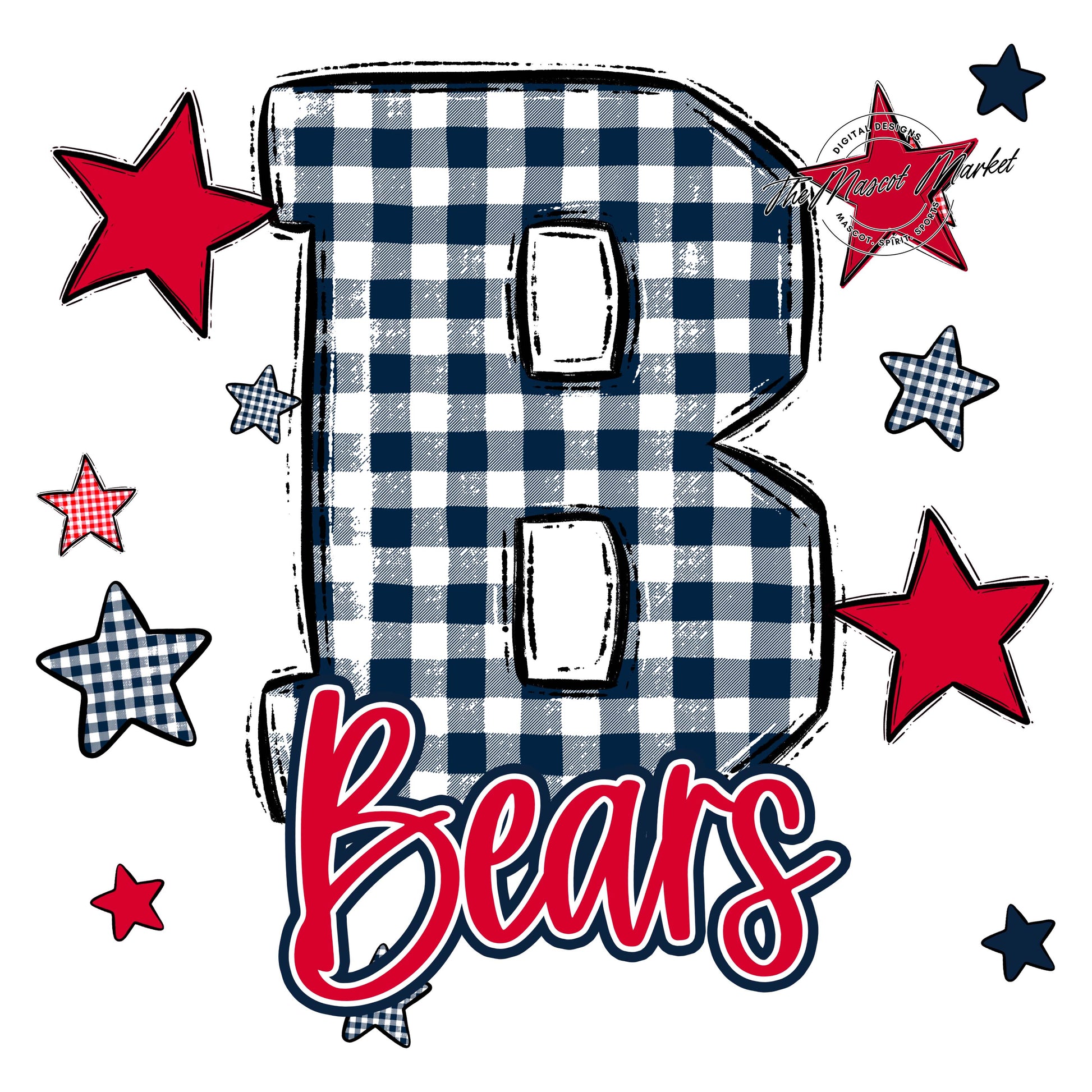 Bears Plaid Star Design-Navy & Red
