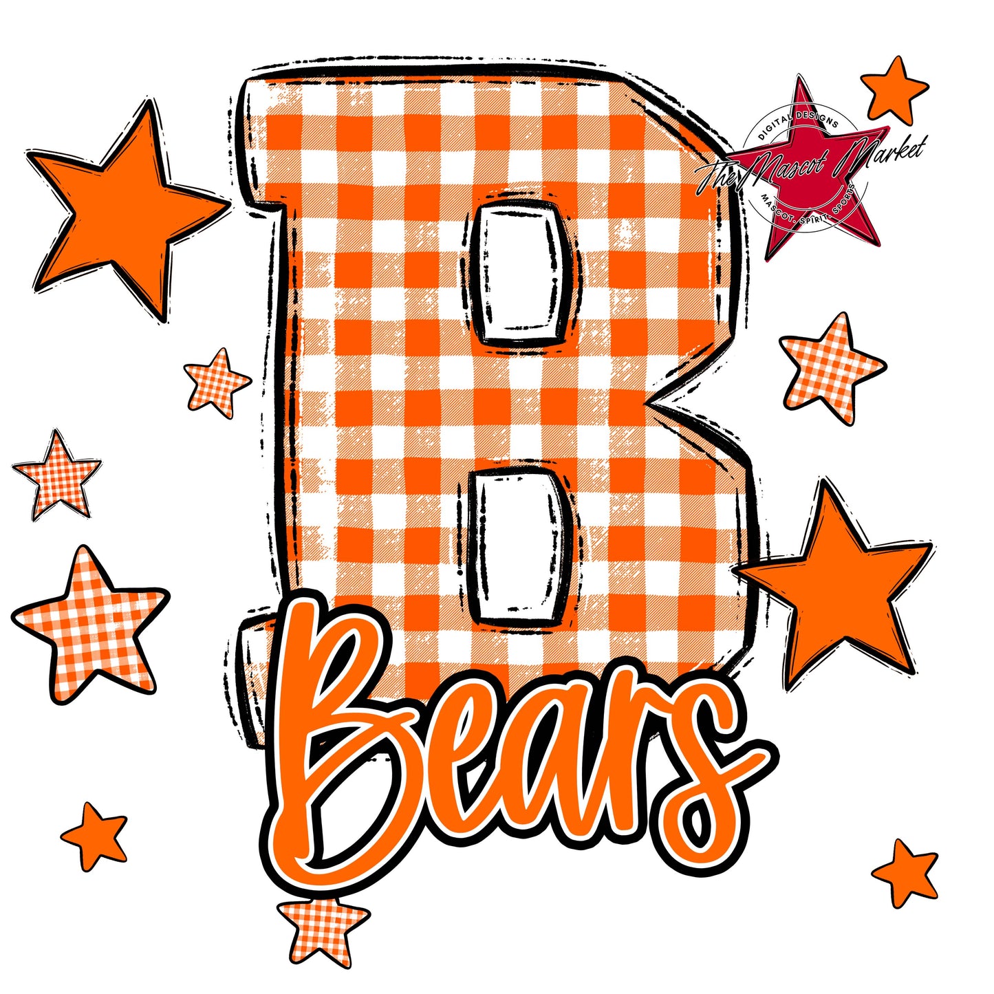 Bears Plaid Star Design-Orange