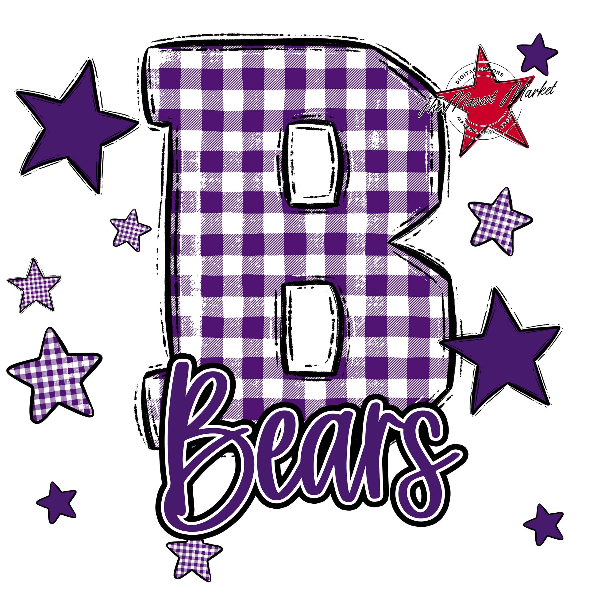 Bears Plaid Star Design-Purple