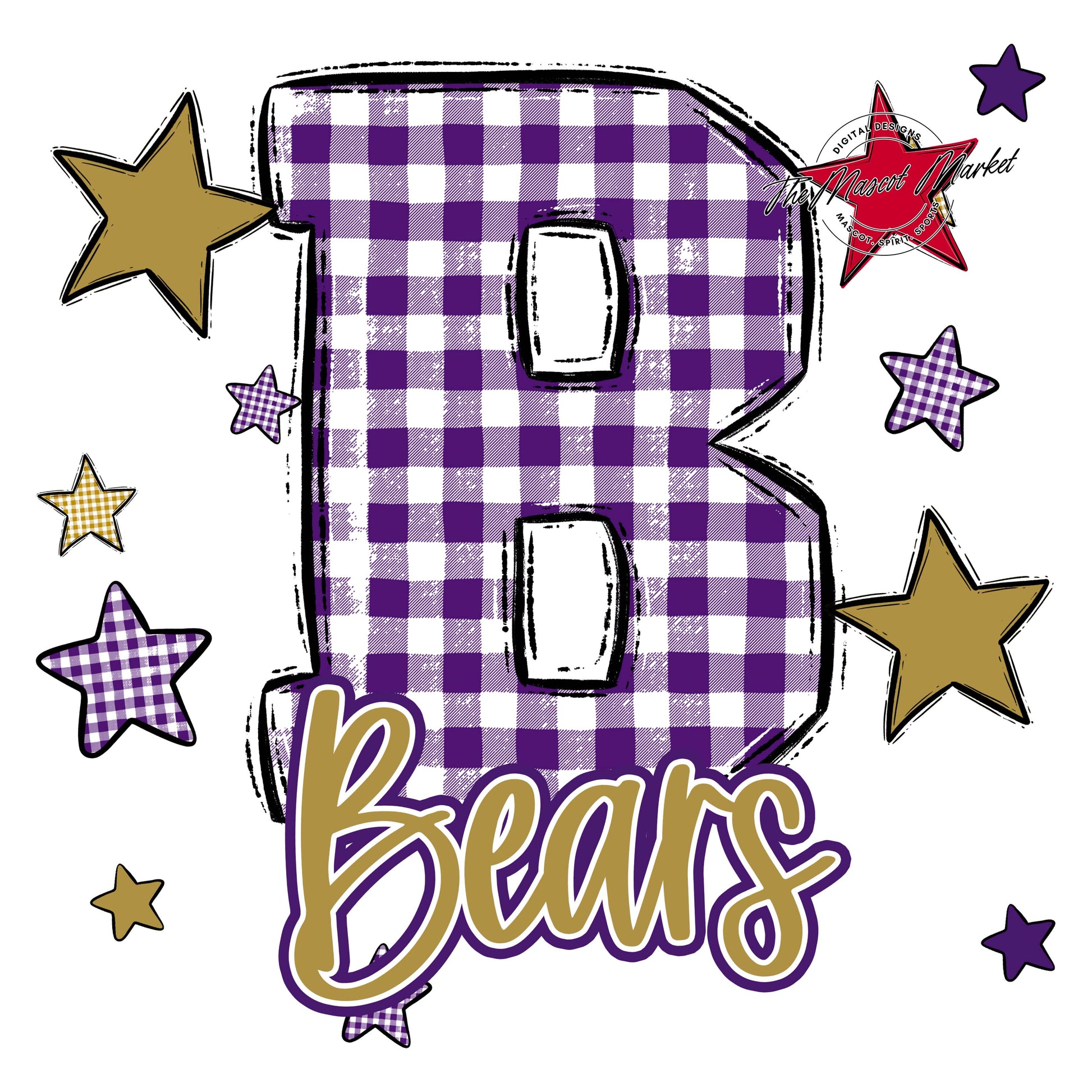 Bears Plaid Star Design-Purple & Gold