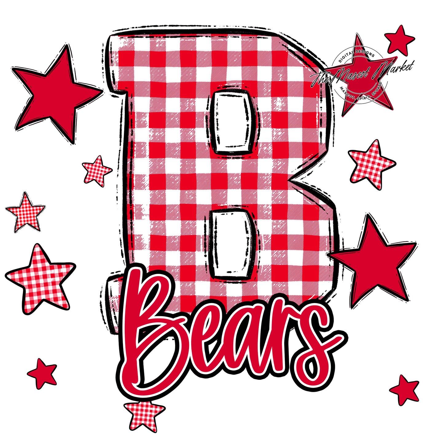 Bears Plaid Star Design-Red