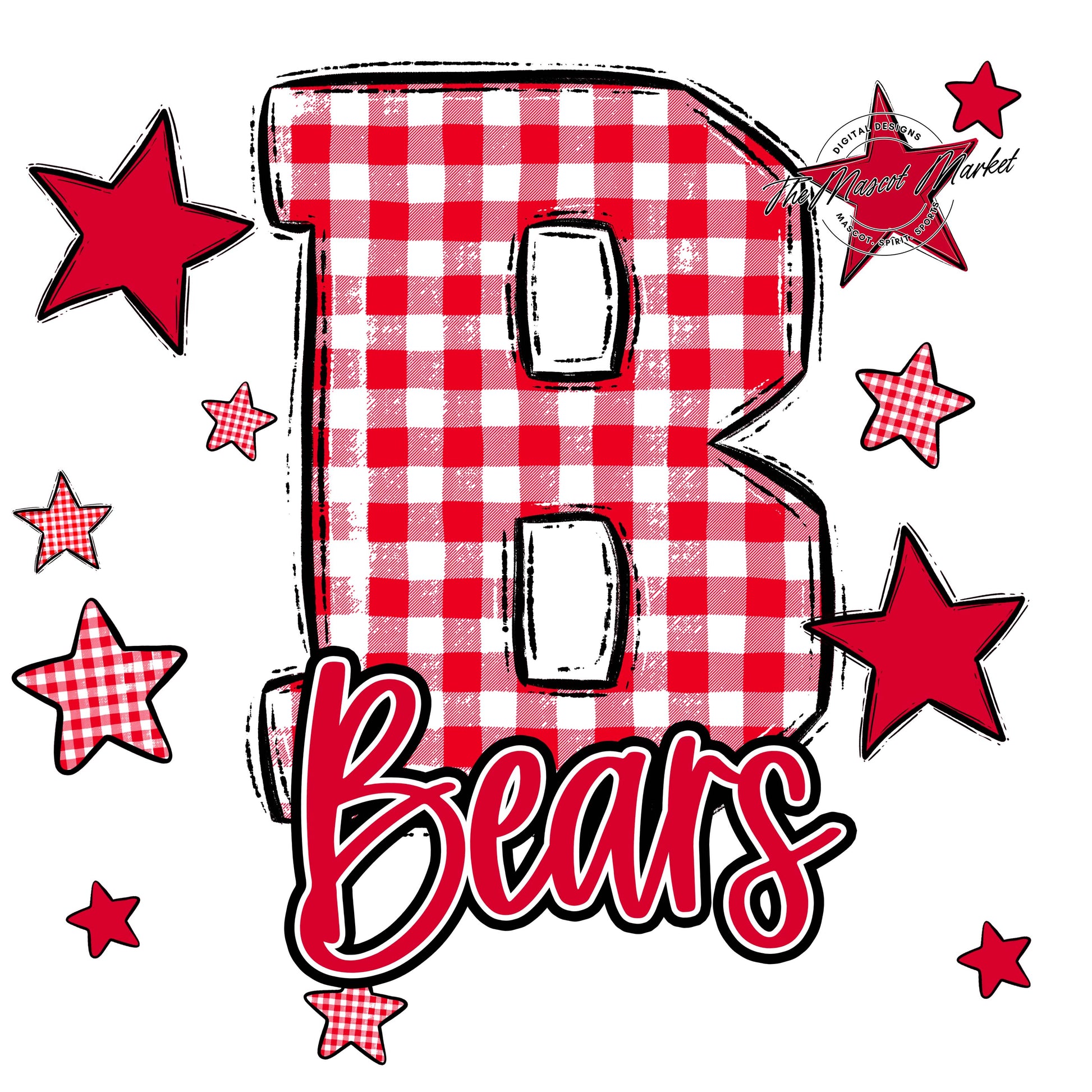 Bears Plaid Star Design-Red