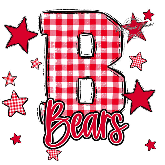 Bears Plaid Star Design-Red