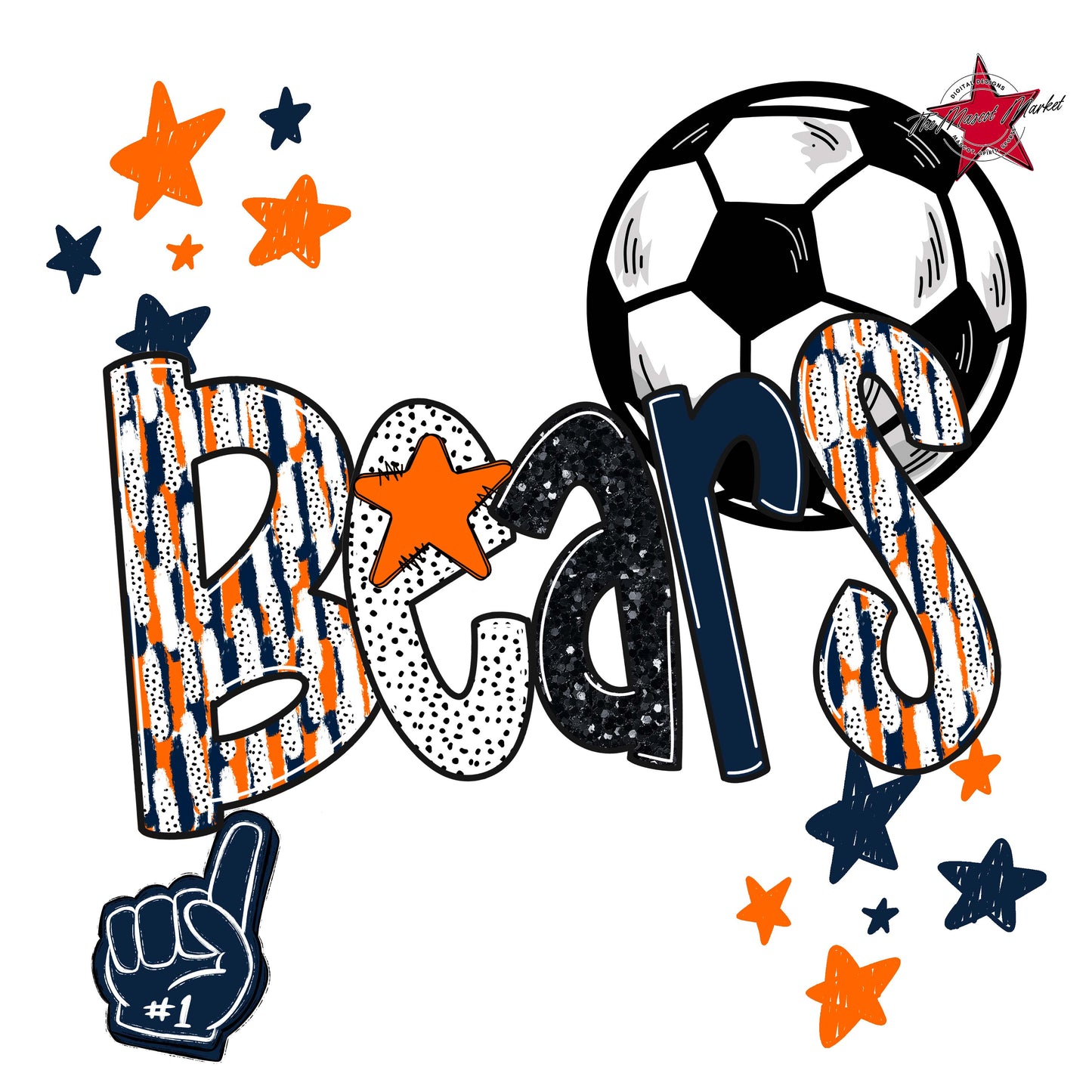 Bears Soccer Scrape-Navy & Orange