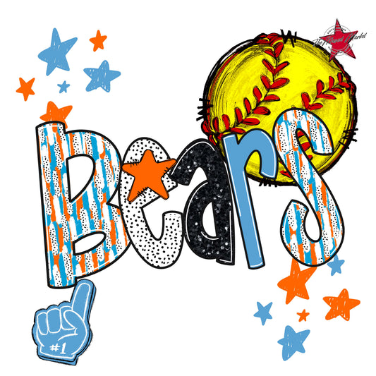 Bears Softball Scrape-Carolina Blue & Orange