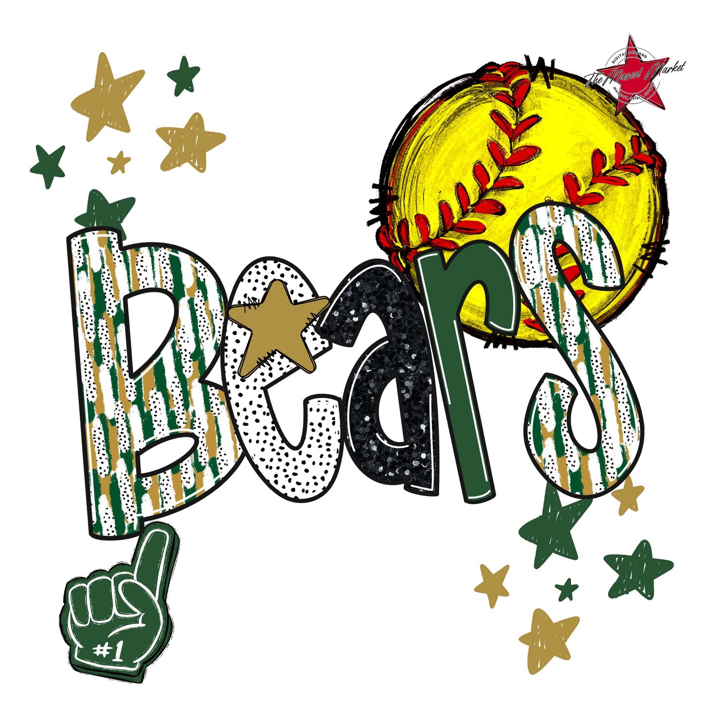 Bears Softball Scrape-Green & Gold