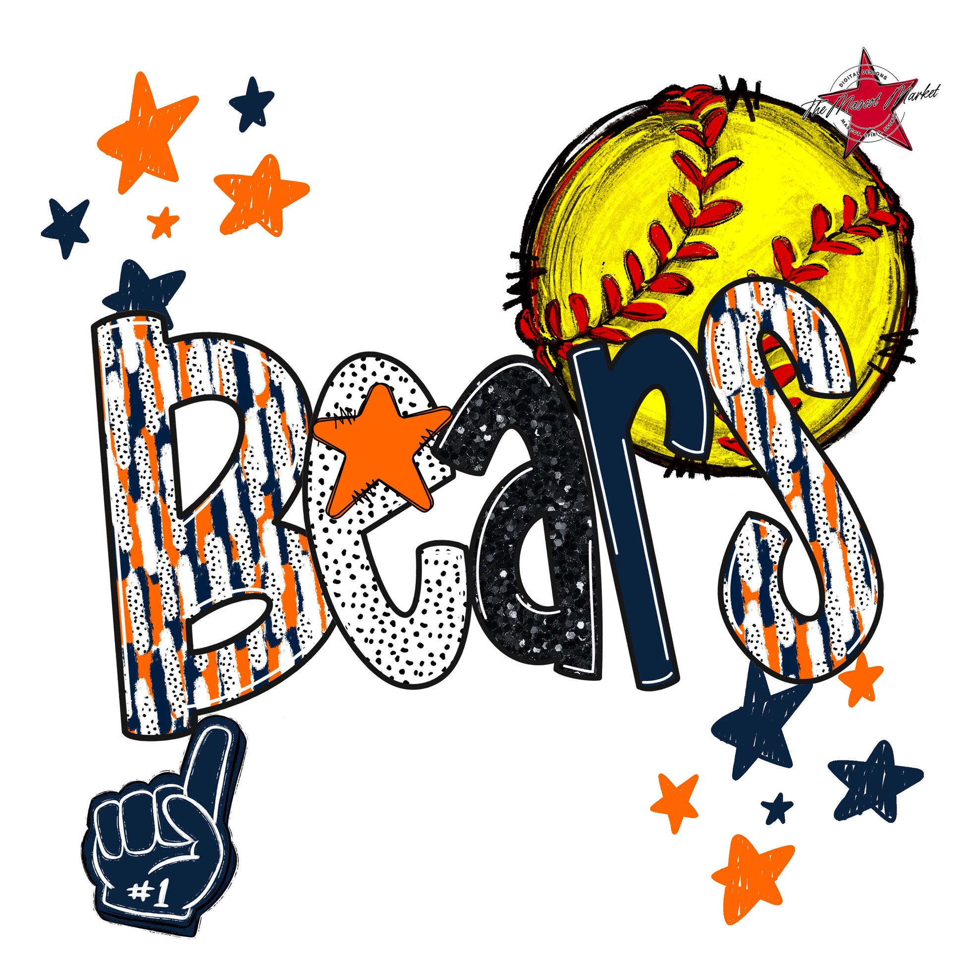 Bears Softball Scrape-Navy & Orange