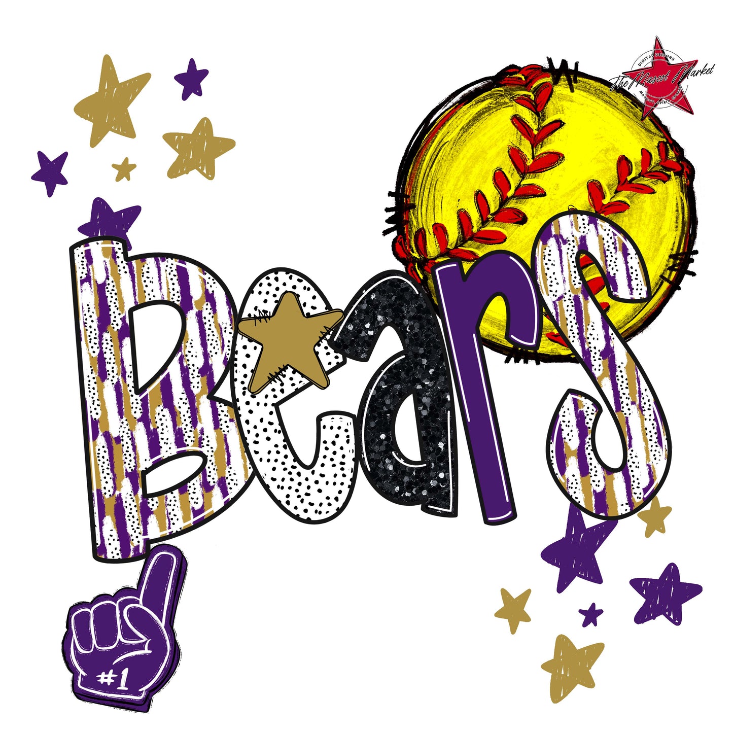 Bears Softball Scrape-Purple & Gold