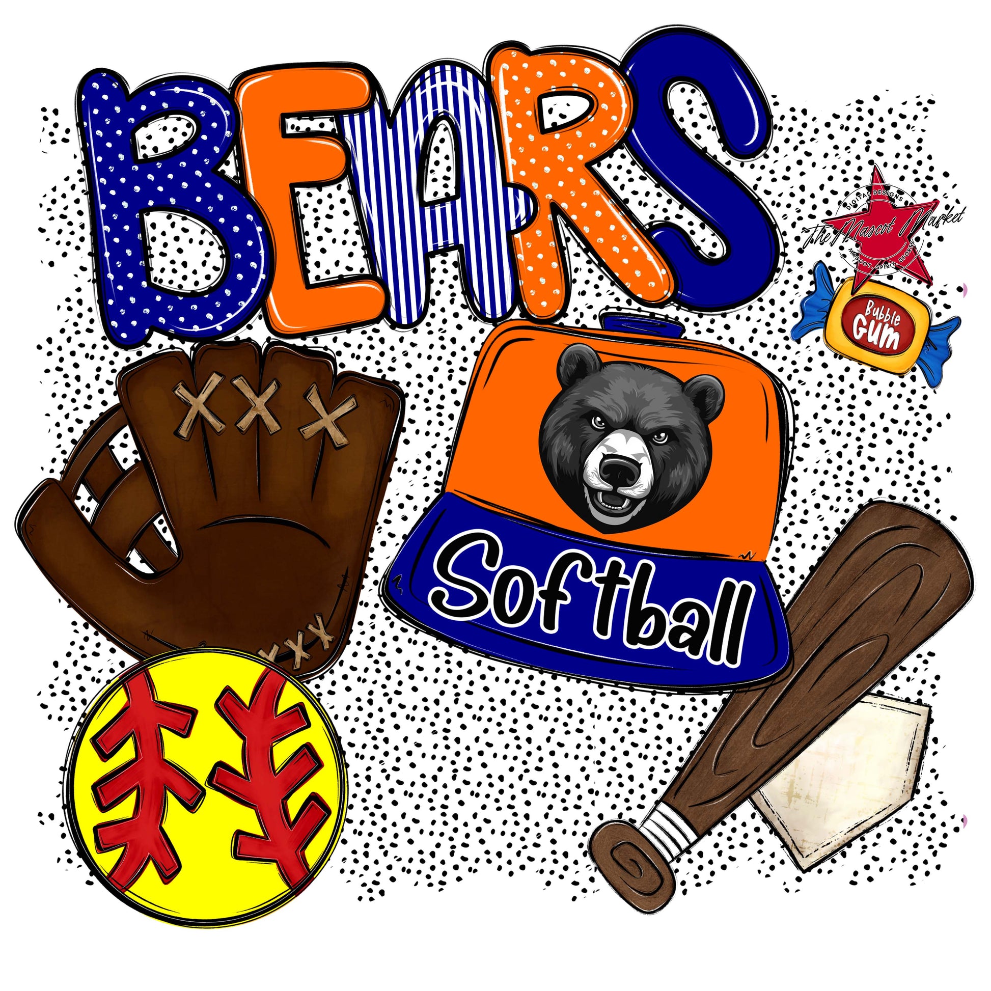 Bears Softball Spirit-Blue & Orange