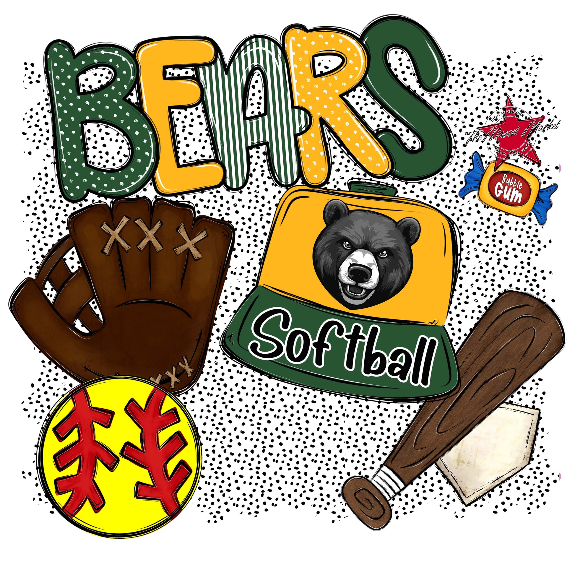 Bears Softball Spirit-Green & Yellow