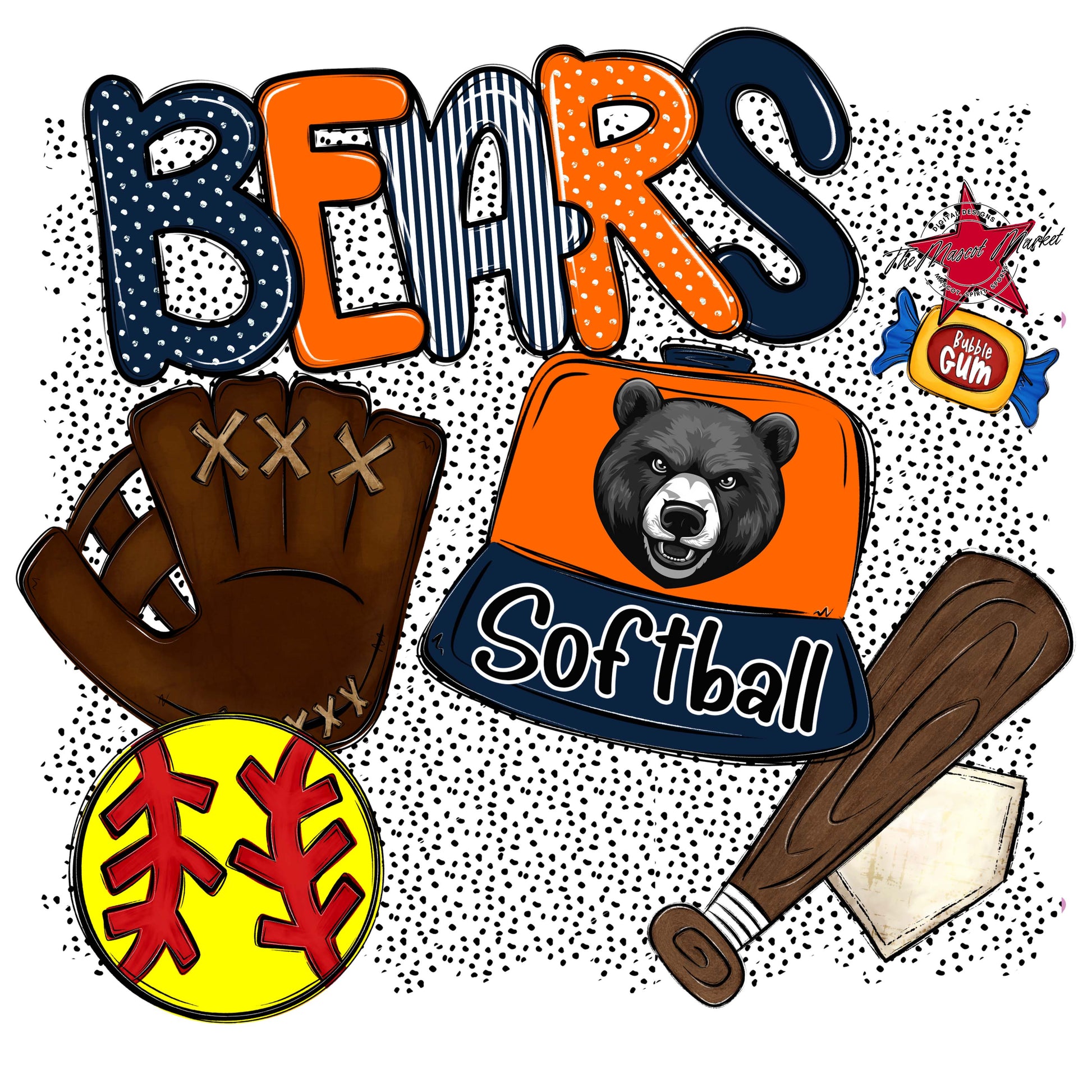 Bears Softball Spirit-Navy & Orange