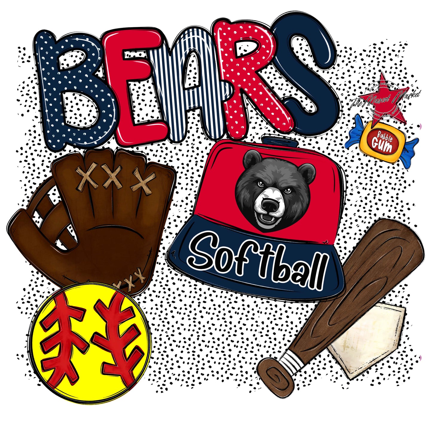 Bears Softball Spirit-Navy & Red