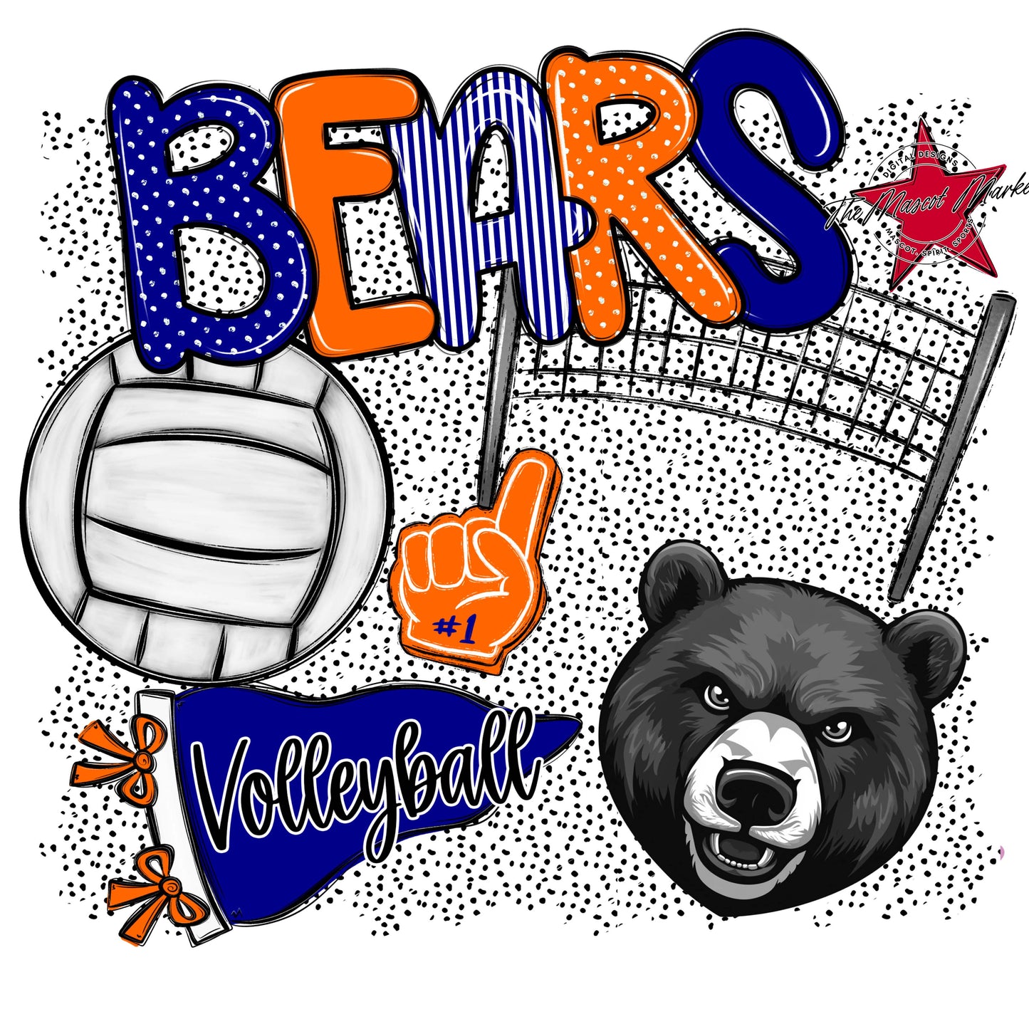 Bears Volleyball Spirit-Blue & Orange