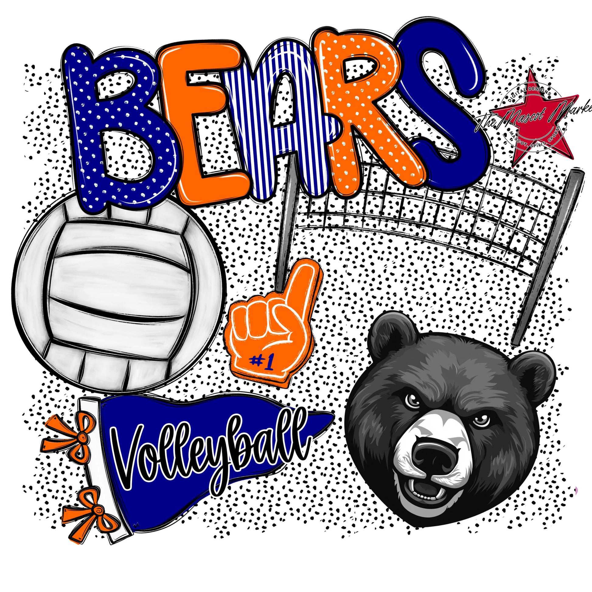 Bears Volleyball Spirit-Blue & Orange