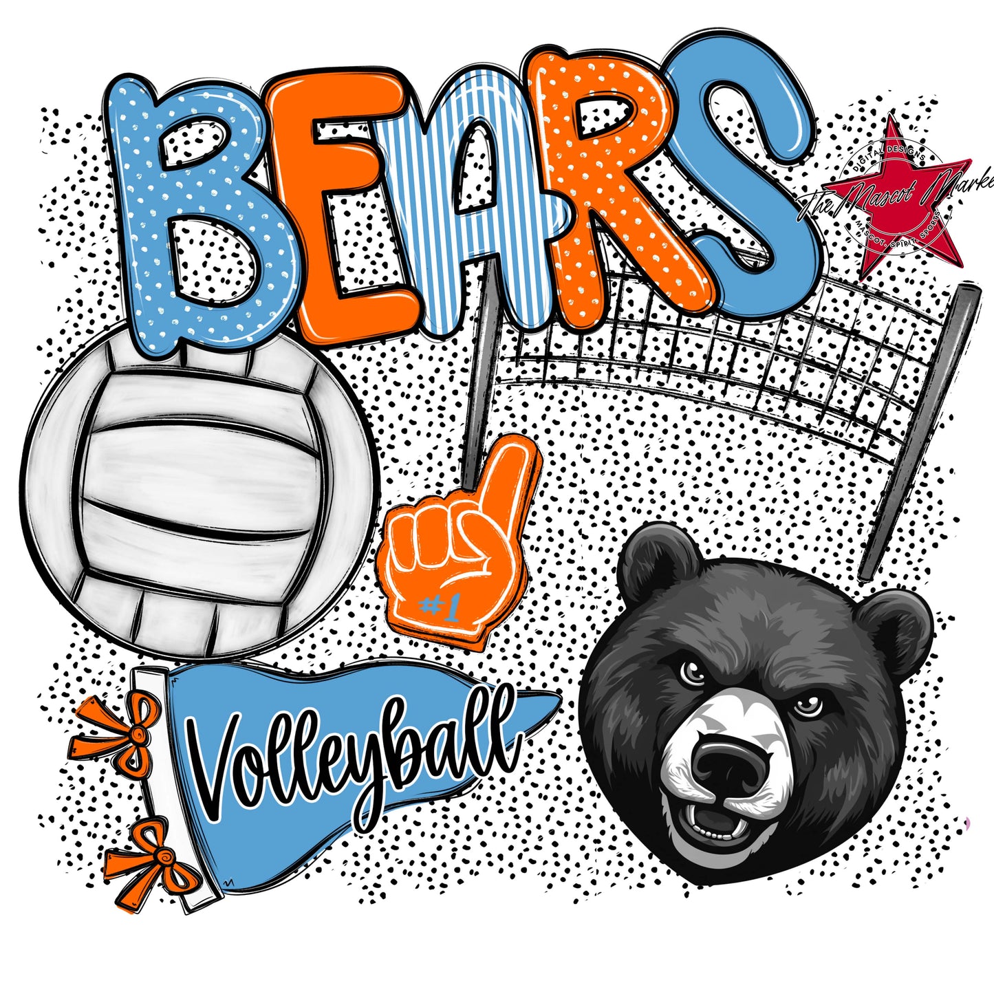 Bears Volleyball Spirit-Carolina Blue & Orange