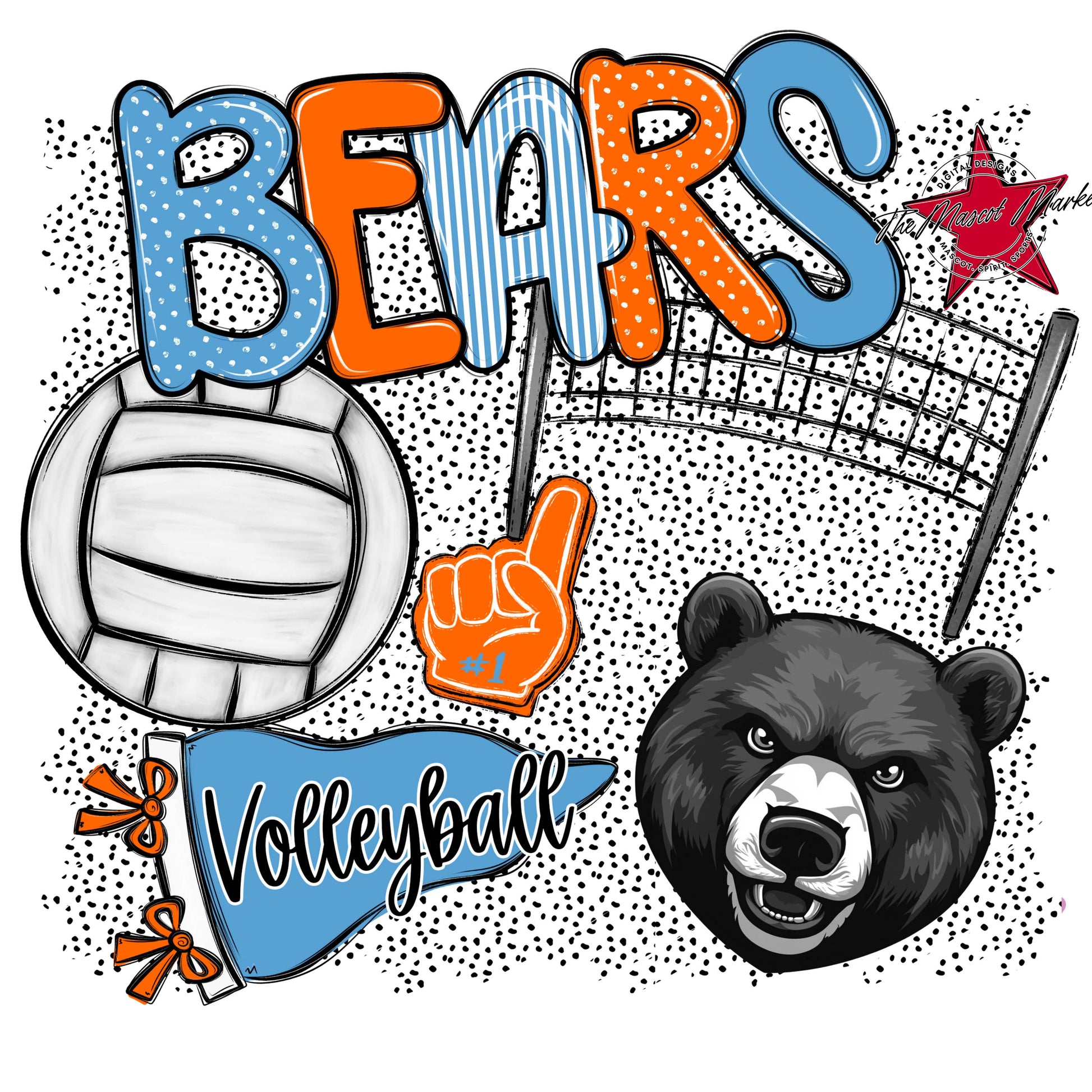 Bears Volleyball Spirit-Carolina Blue & Orange
