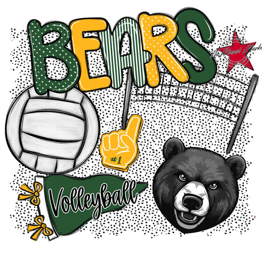 Bears Volleyball Spirit-Green & Yellow