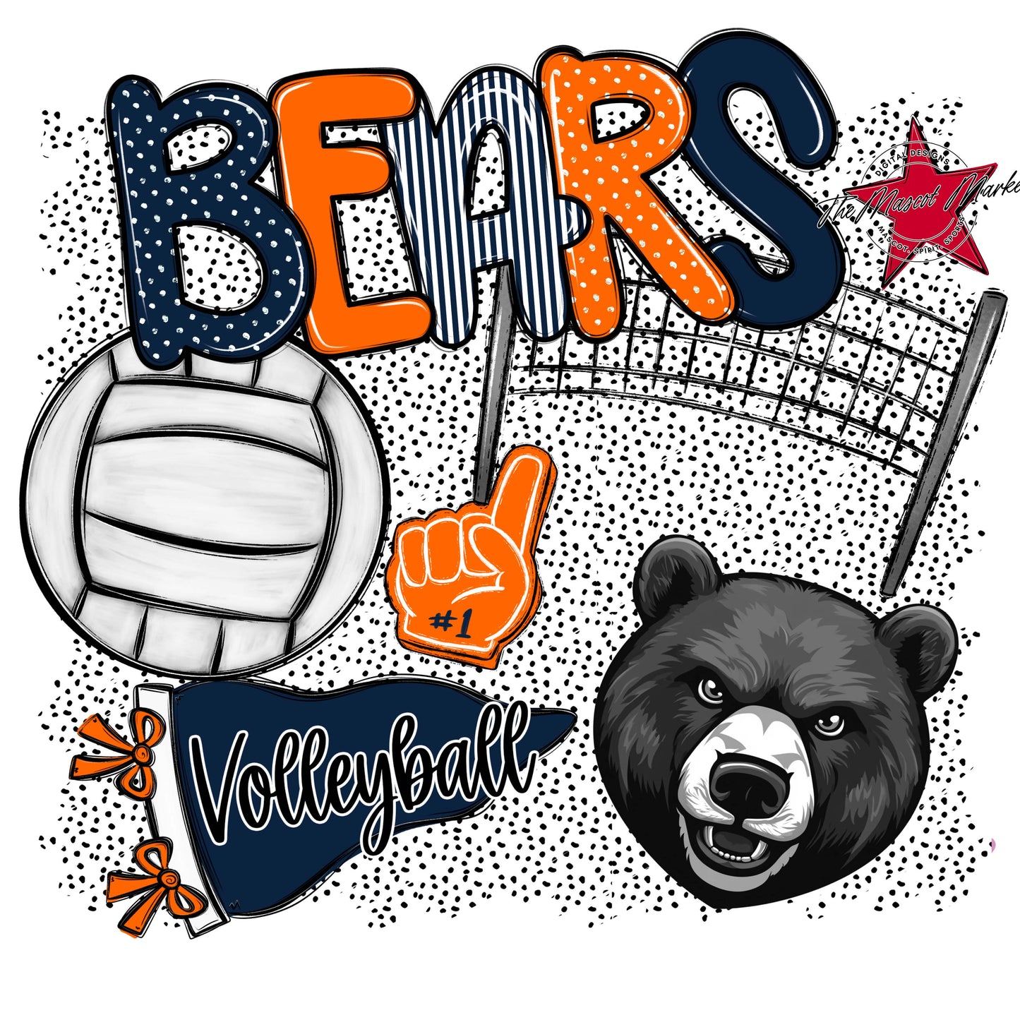 Bears Volleyball Spirit-Navy & Orange
