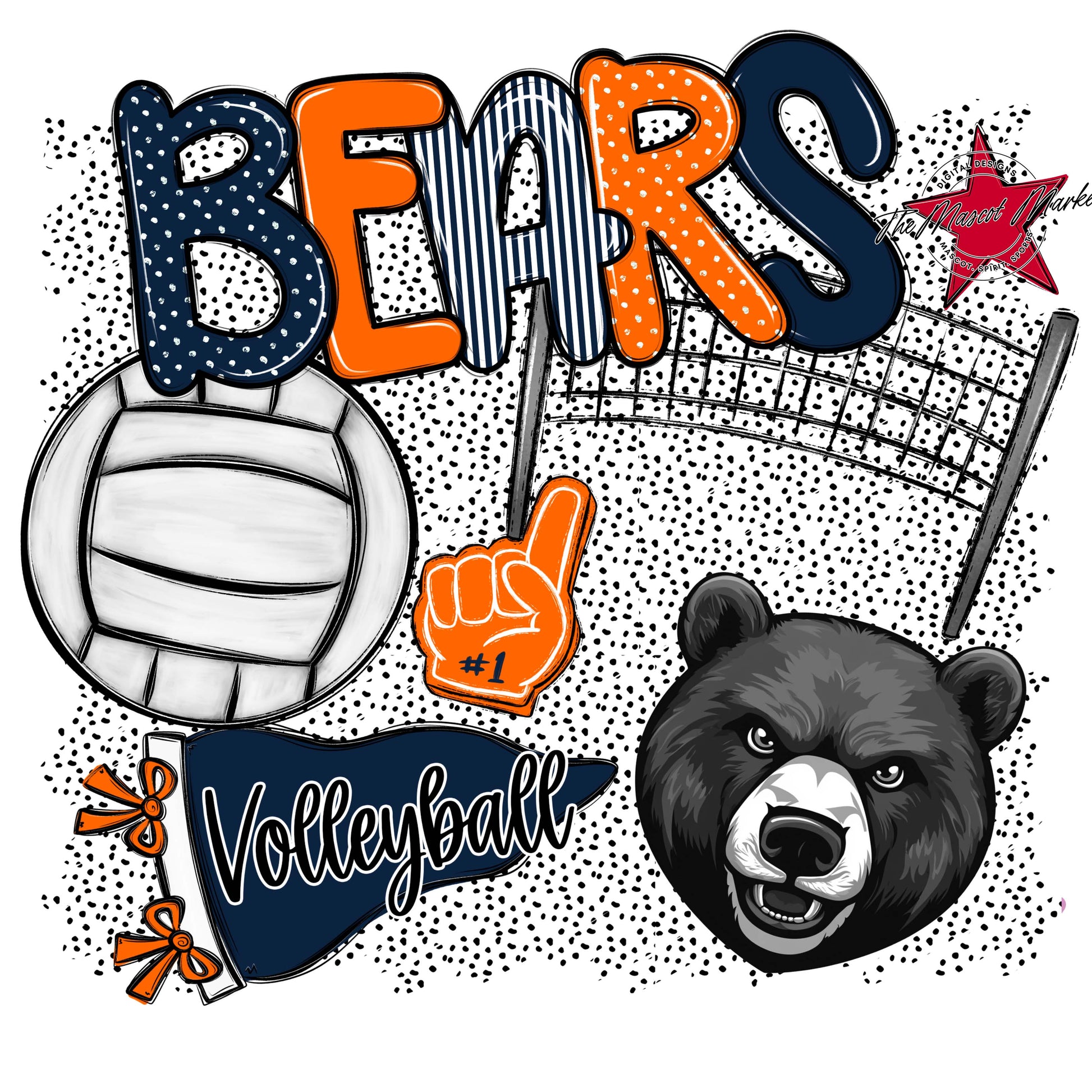 Bears Volleyball Spirit-Navy & Orange