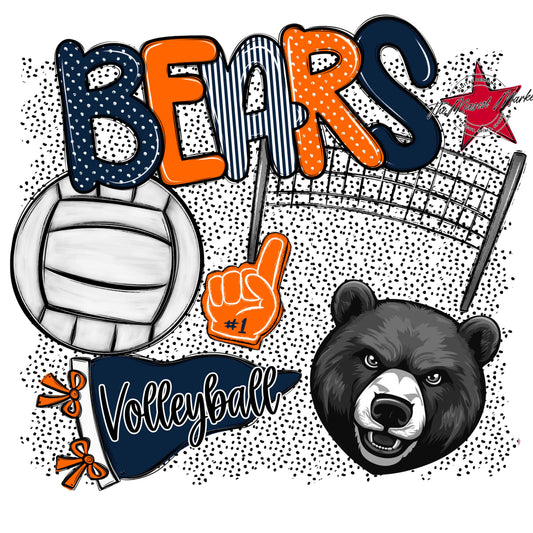 Bears Volleyball Spirit-Navy & Orange