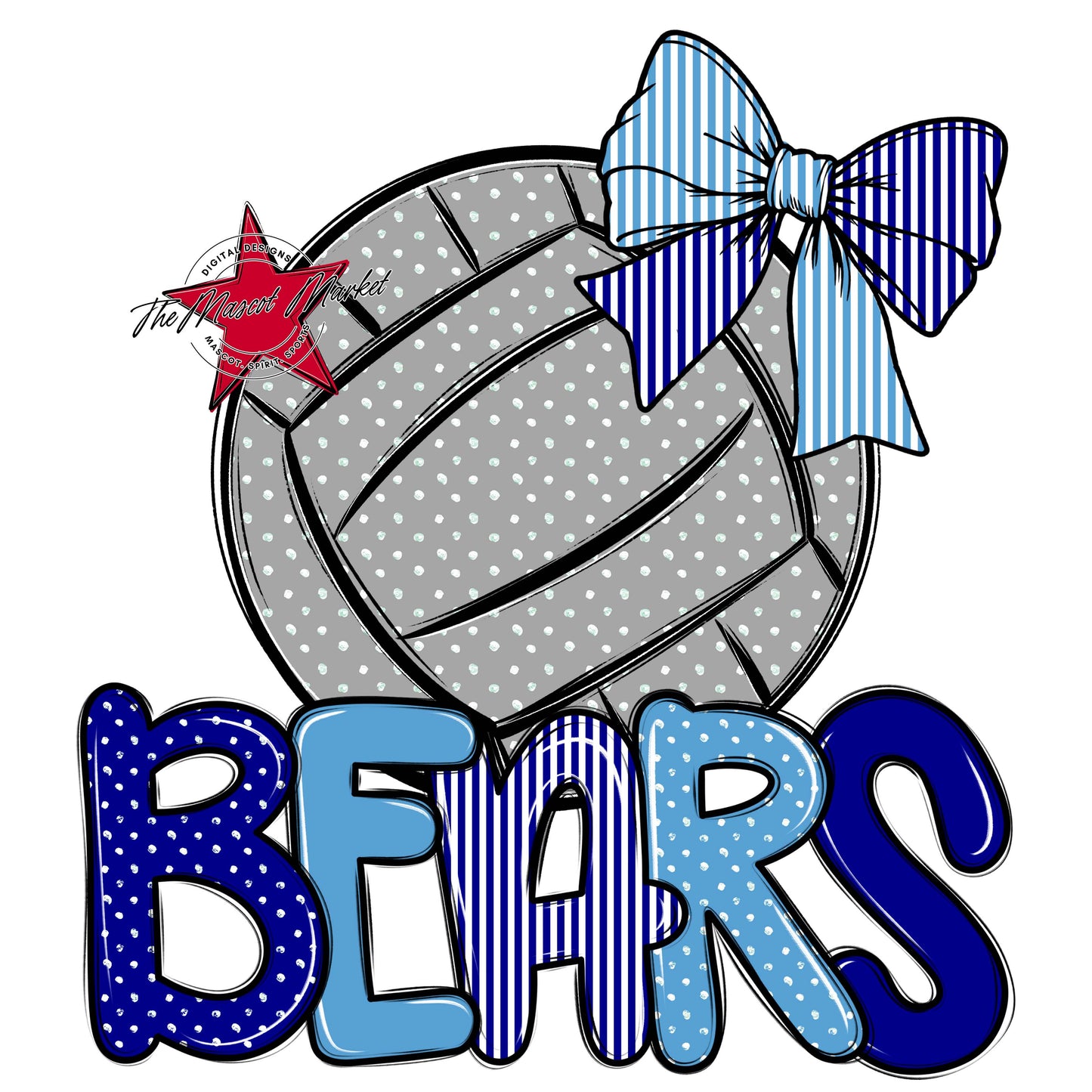 Bears Volleyball Spirit Design-Blue & Carolina Blue