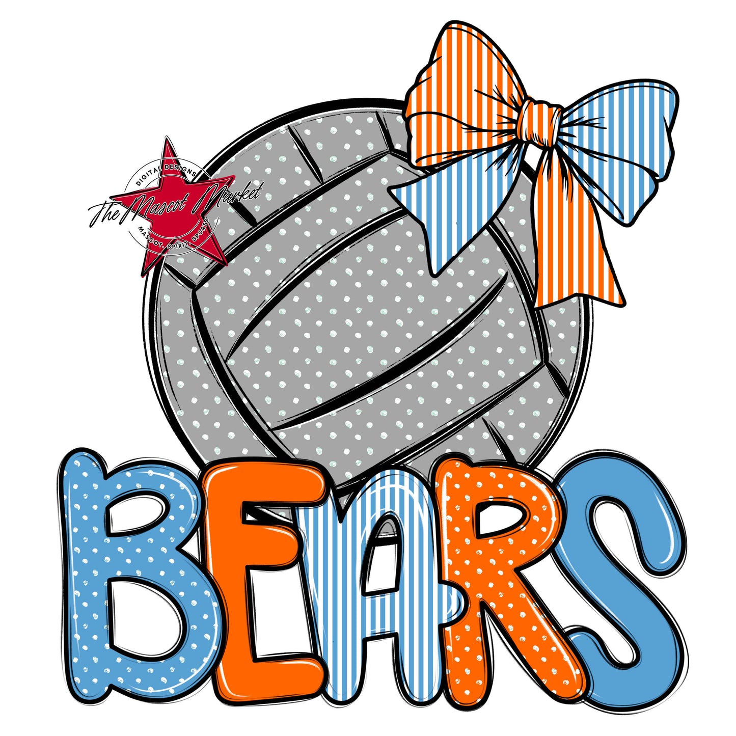 Bears Volleyball Spirit Design-Carolina Blue & Orange