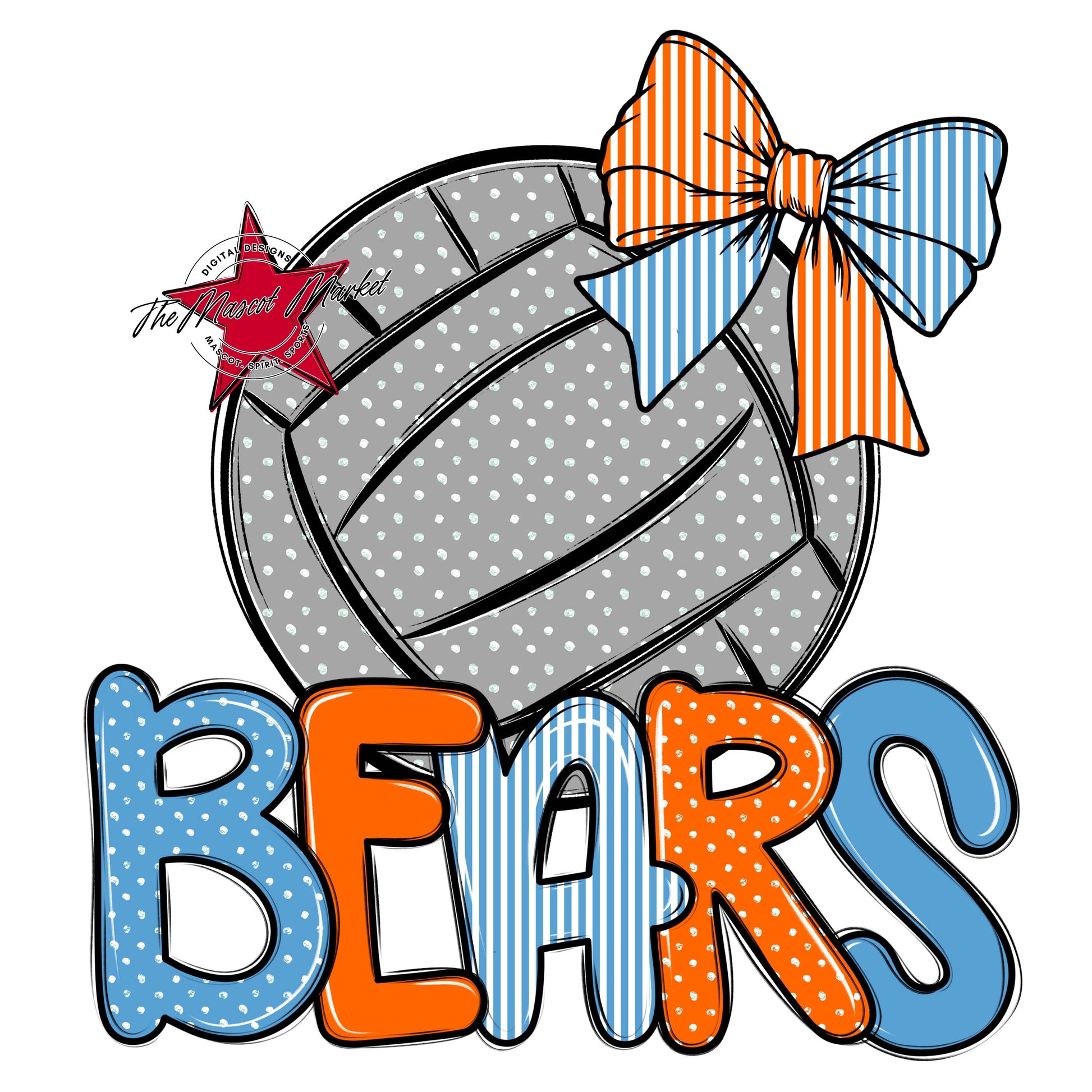 Bears Volleyball Spirit Design-Carolina Blue & Orange