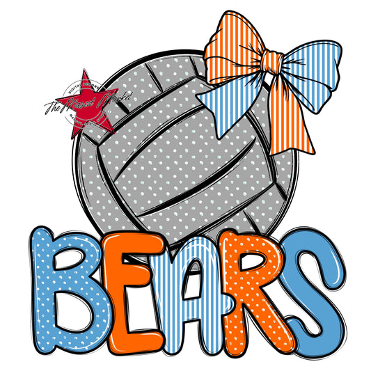 Bears Volleyball Spirit Design-Carolina Blue & Orange