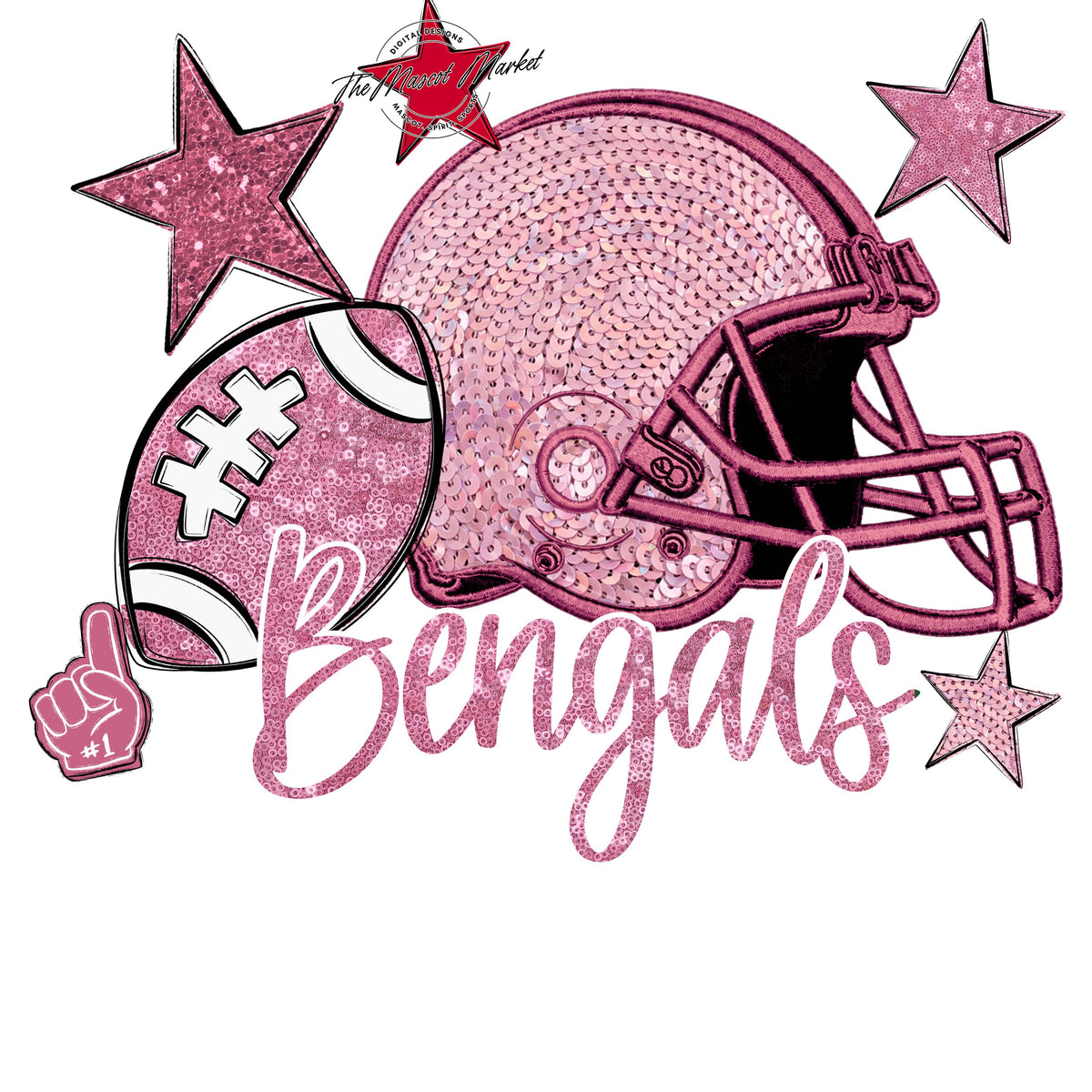 Bengals Football Embroidered Sequins Design-Pink Out
