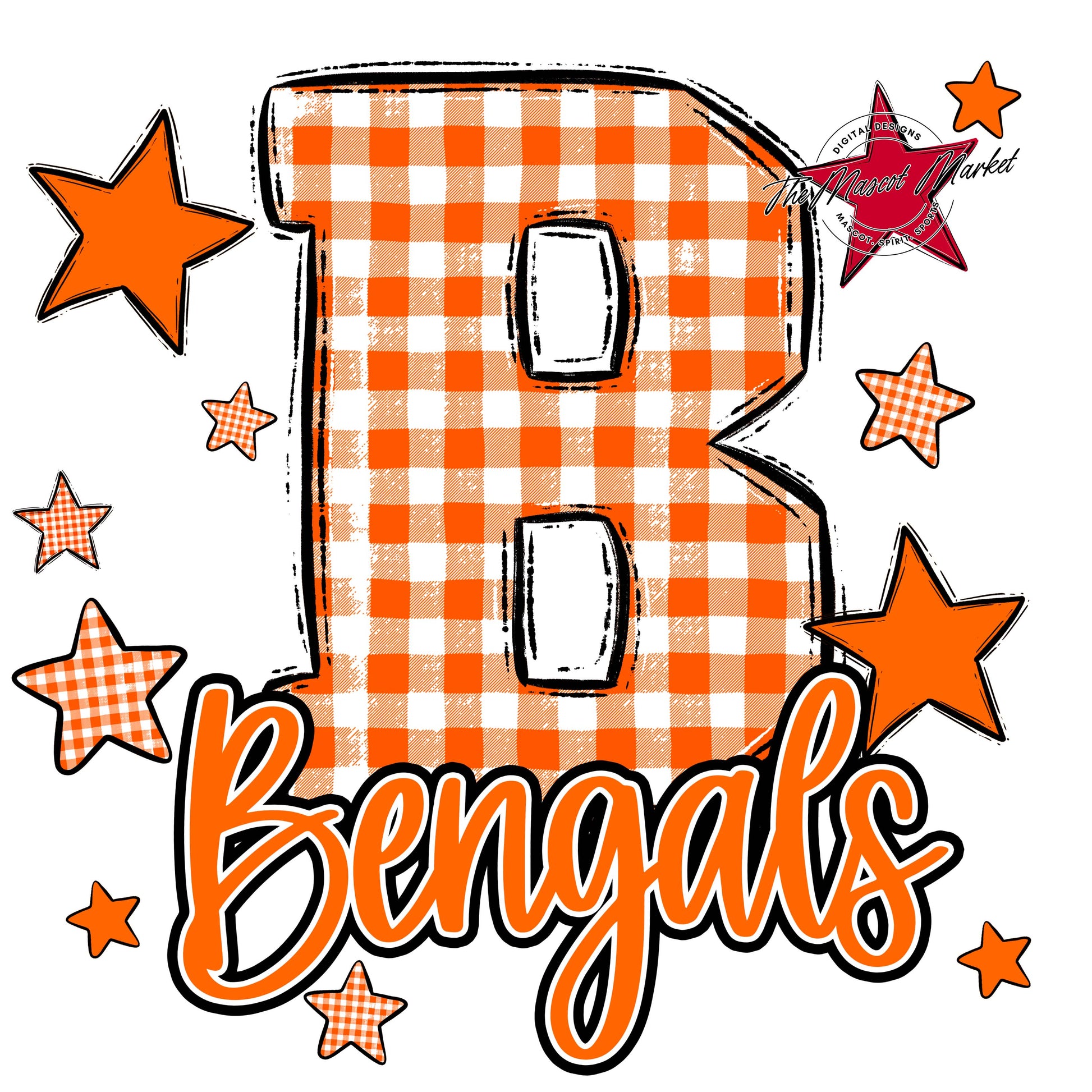 Bengals Plaid Star Design-Orange