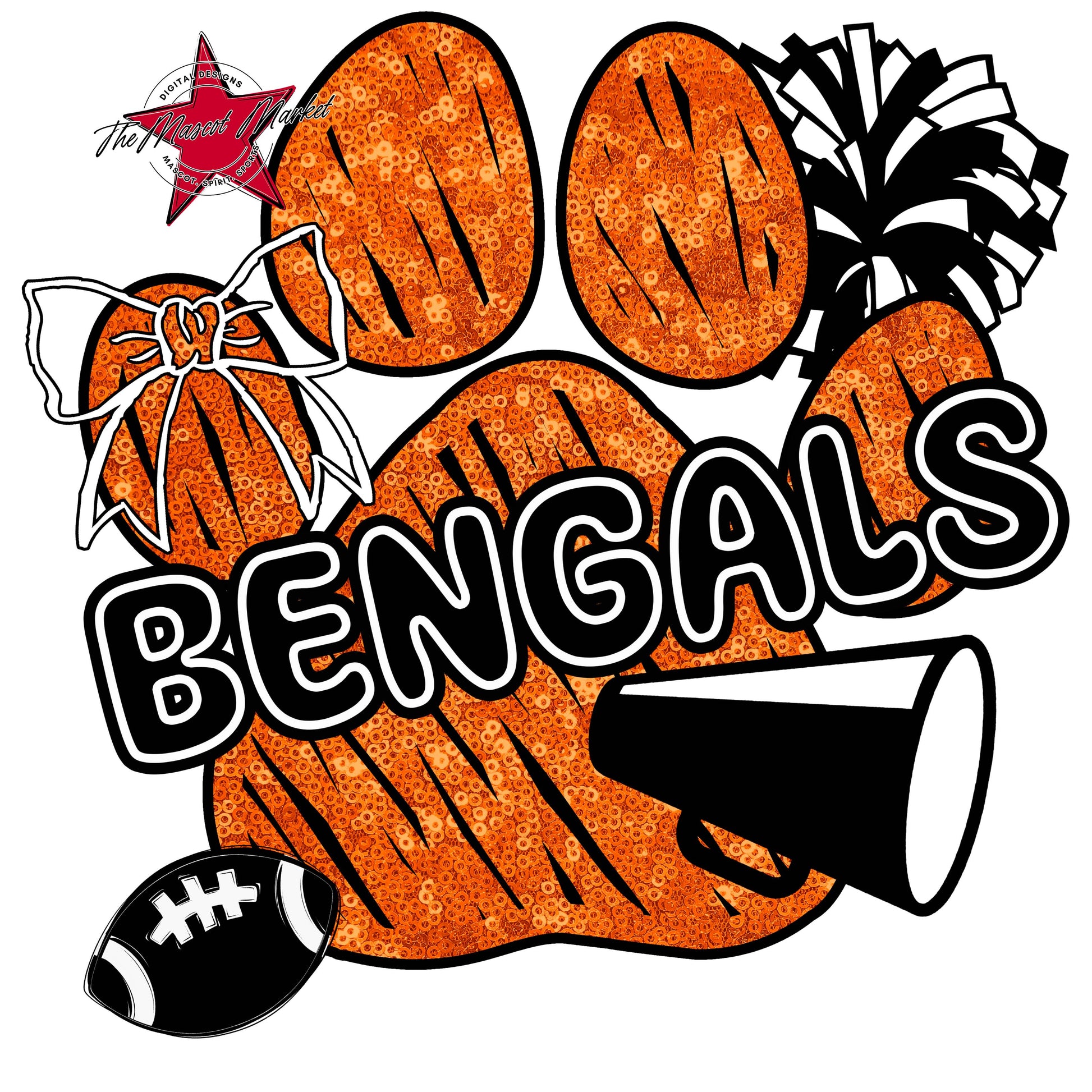 Bengals Sequins Paw Print Design-Orange