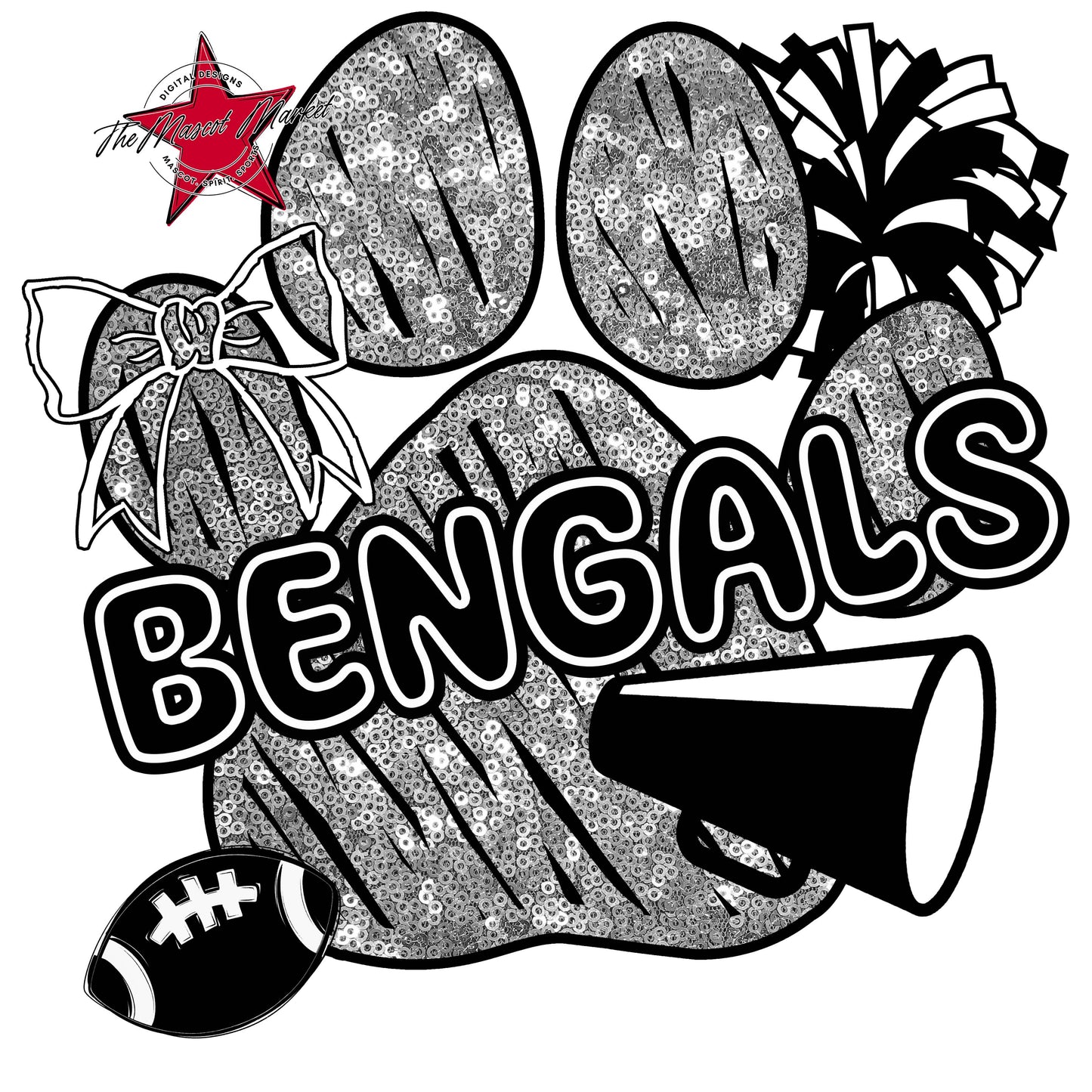 Bengals Sequins Paw Print Design-Silver