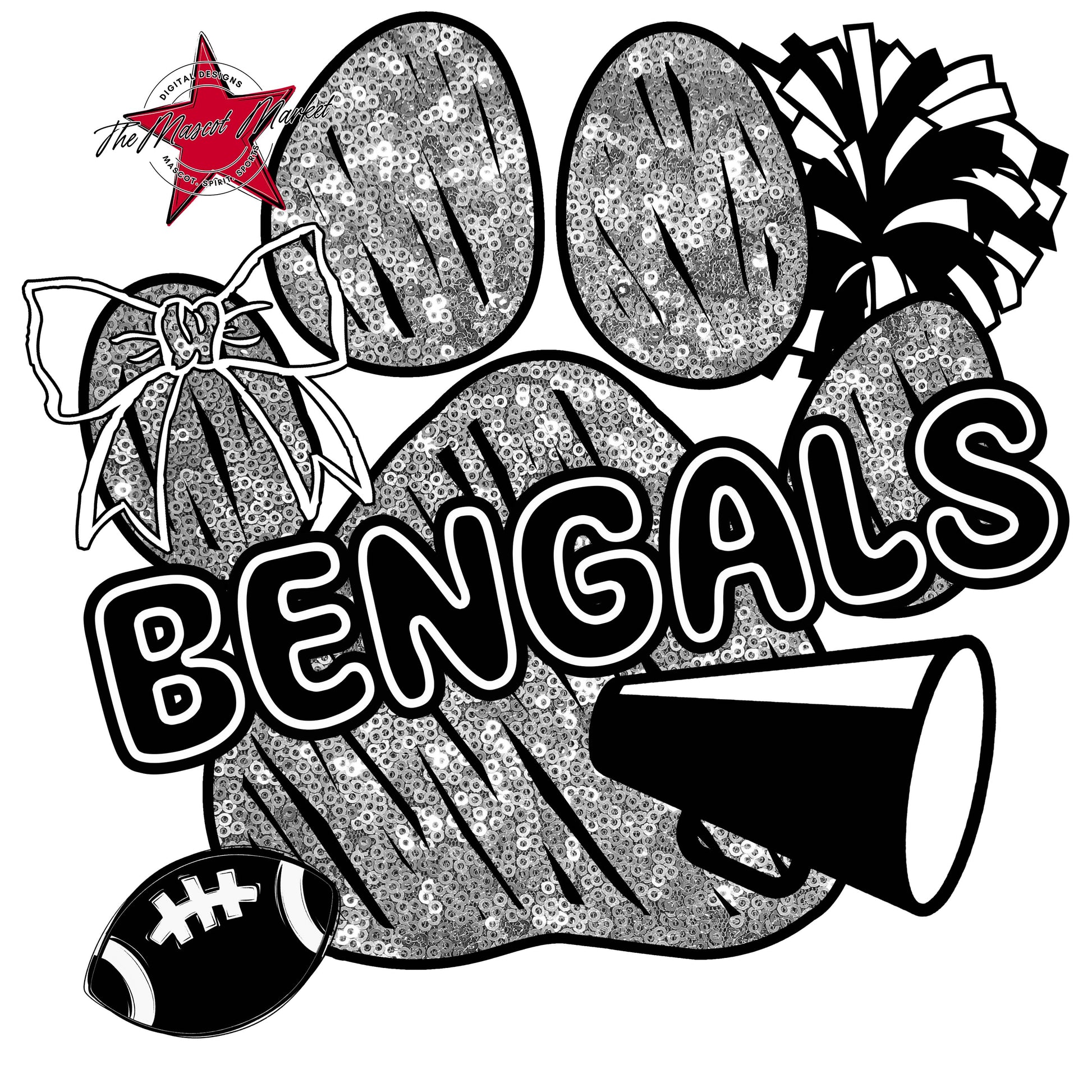 Bengals Sequins Paw Print Design-Silver