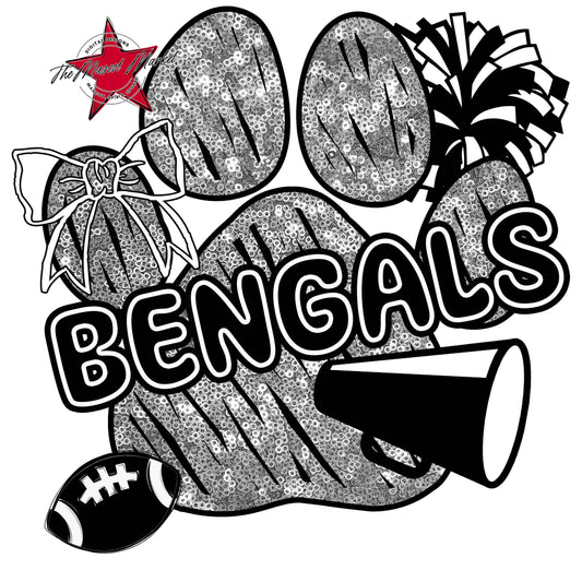 Bengals Sequins Paw Print Design-Silver