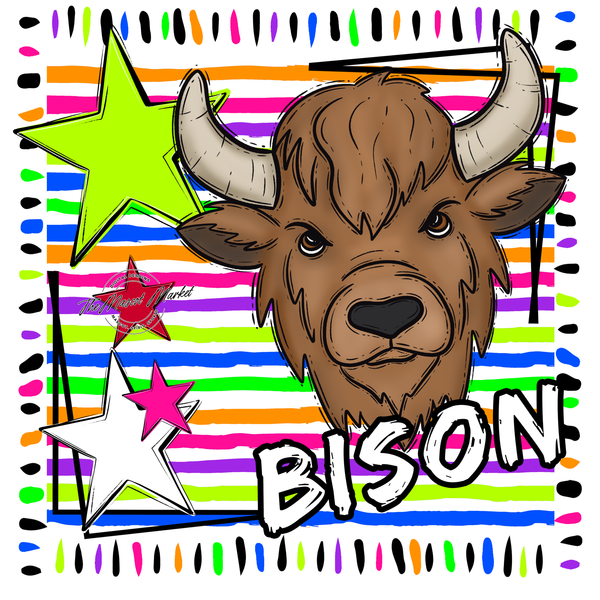 Bisons Mascot Frame-Neon White