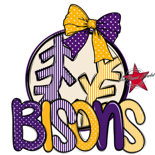 Bisons Baseball-Softball Spirit Design-Purple & Yellow